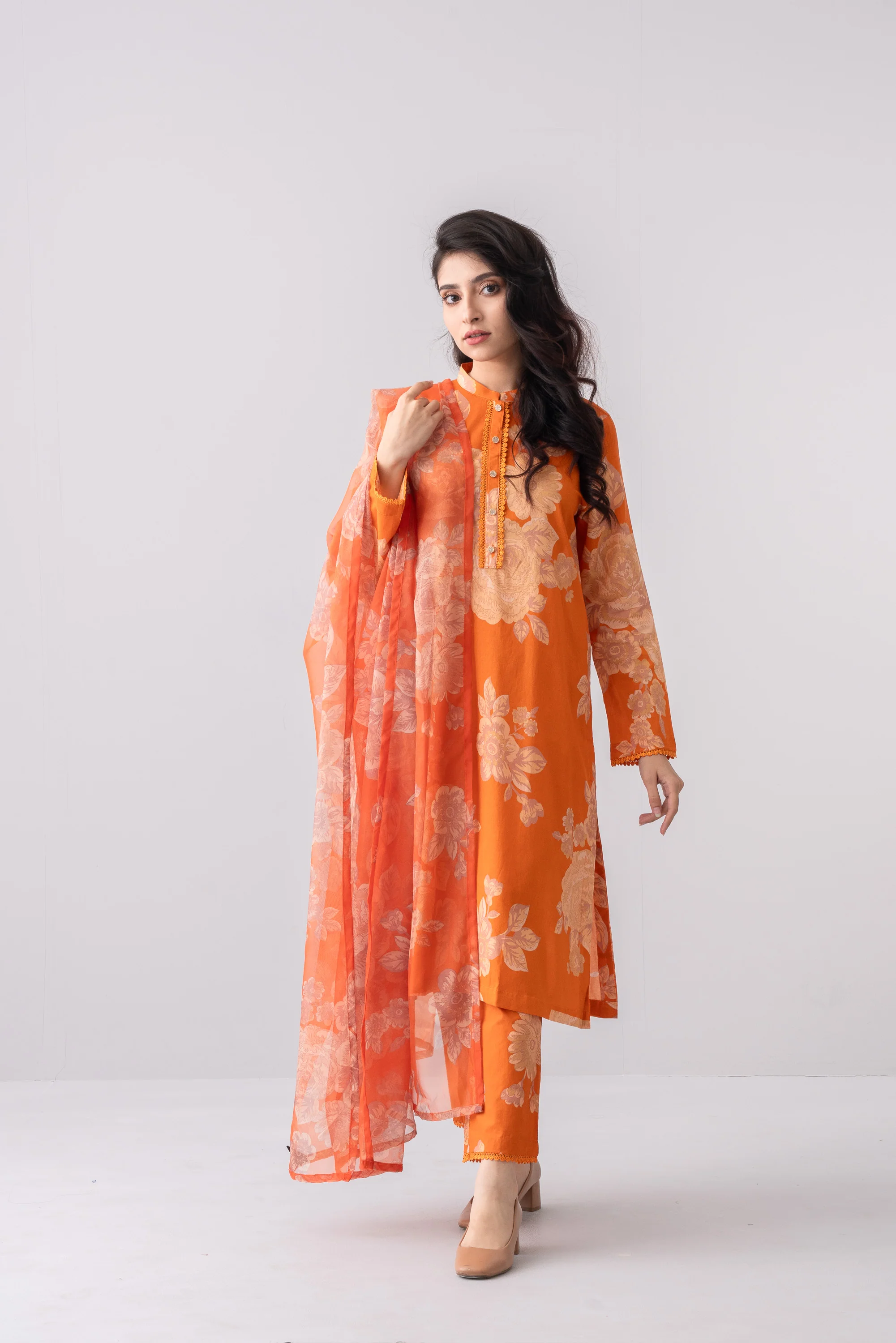 Digital Printed Three-Piece Lawn with Organza Dupatta - Image 6