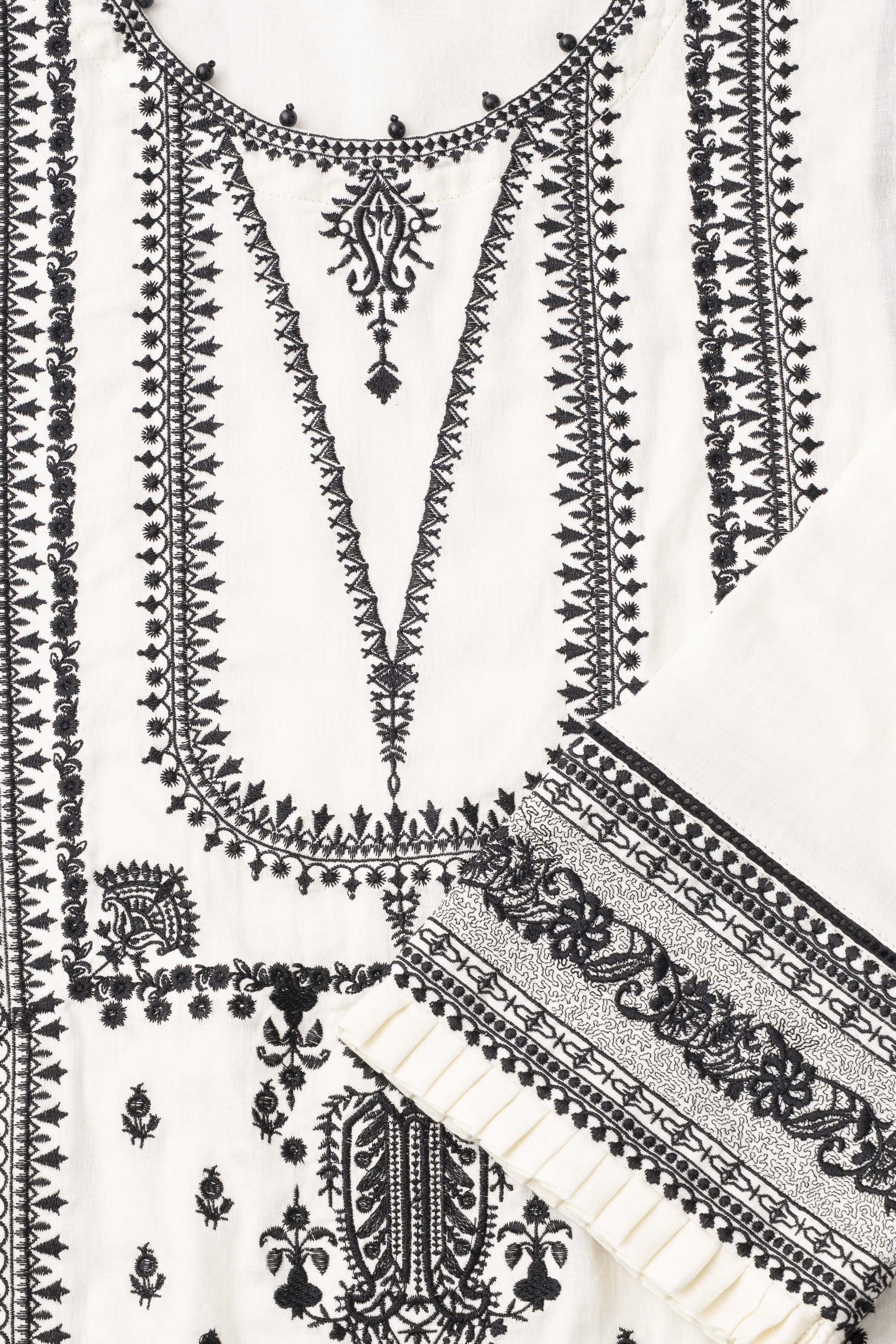 Relaxed Fit Embroidered Three-Piece Lawn with Silk Dupatta - Image 13