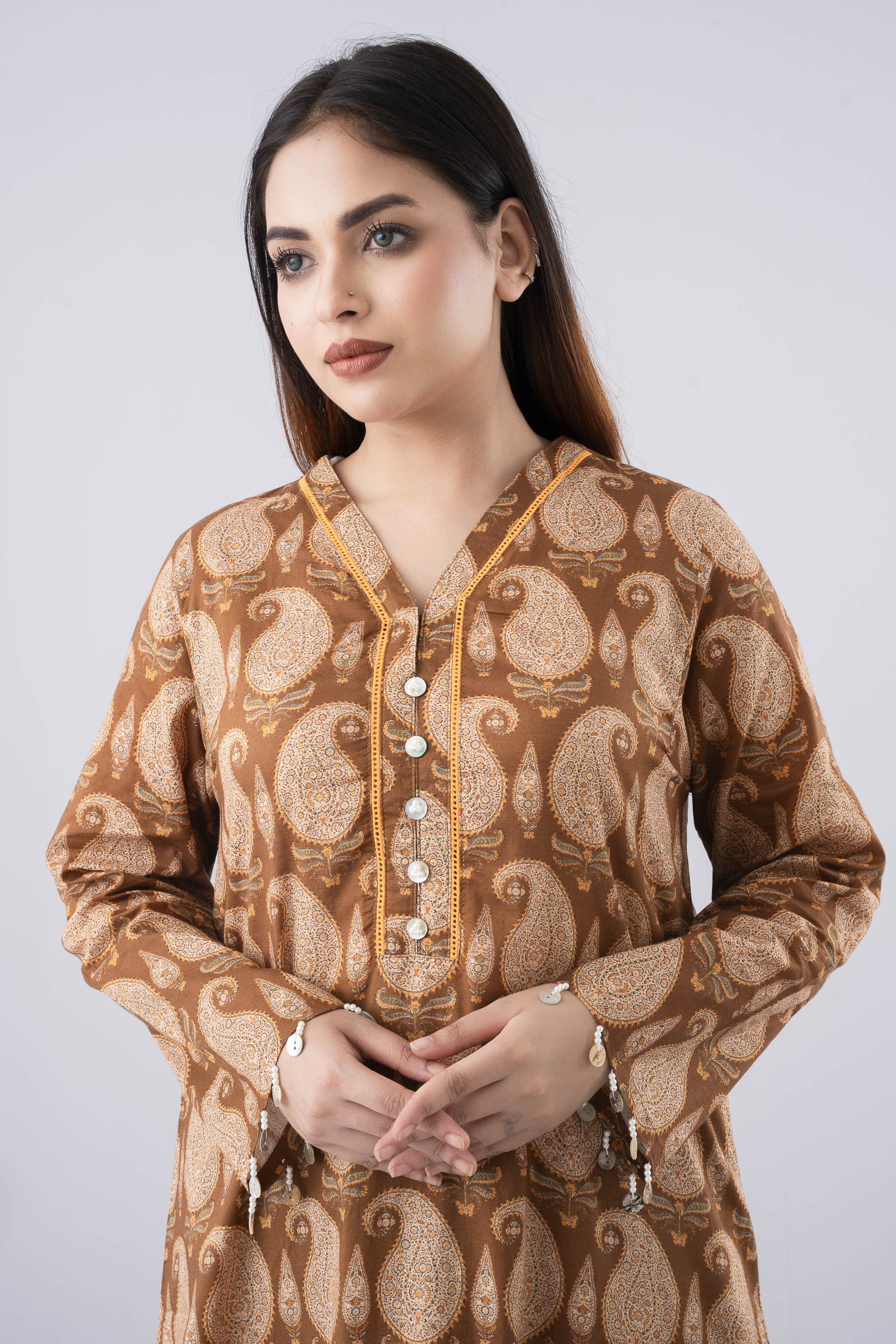 Relaxed Fit Printed Three-Piece Lawn with Chiffon Dupatta - Image 11