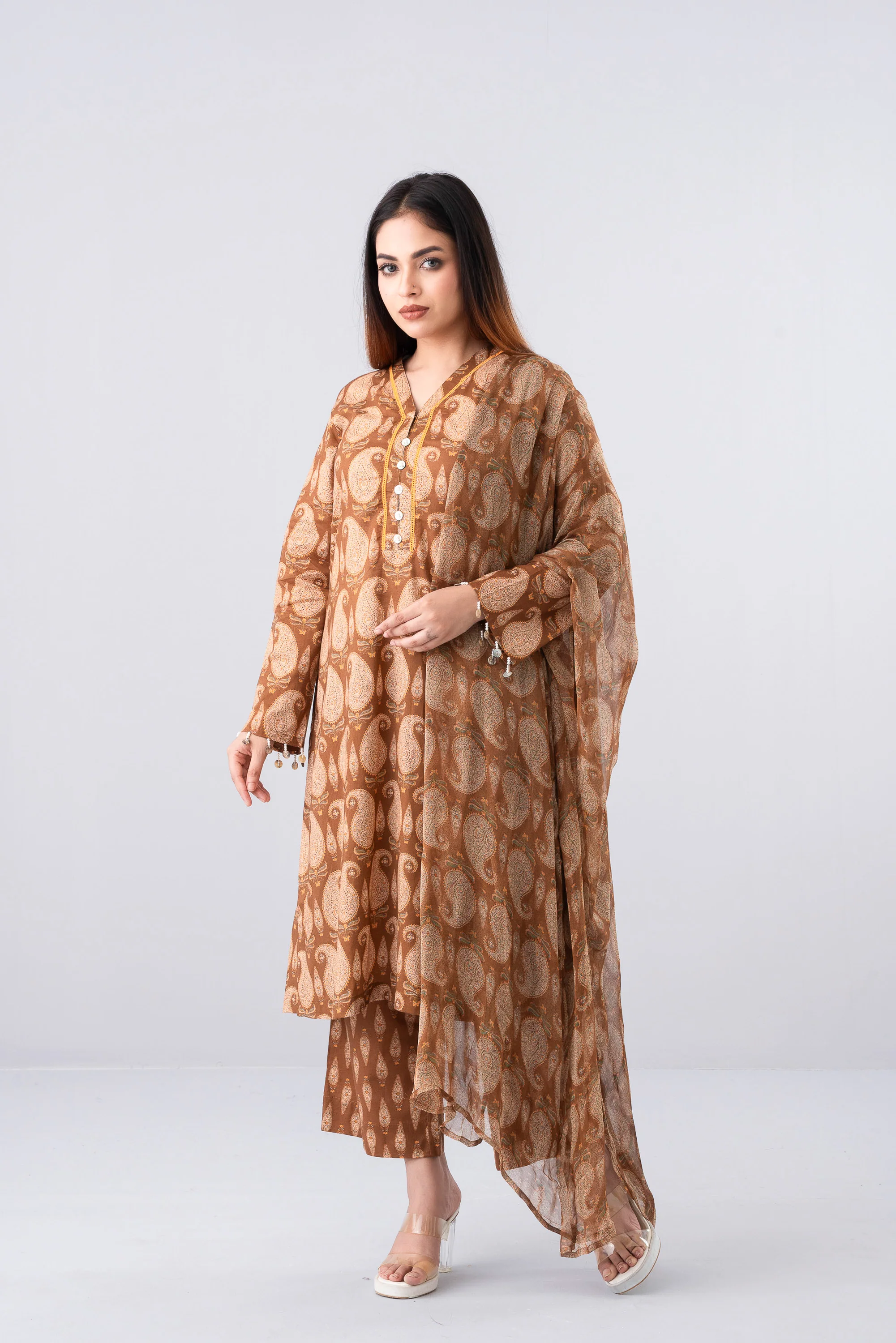 Relaxed Fit Printed Three-Piece Lawn with Chiffon Dupatta - Image 7