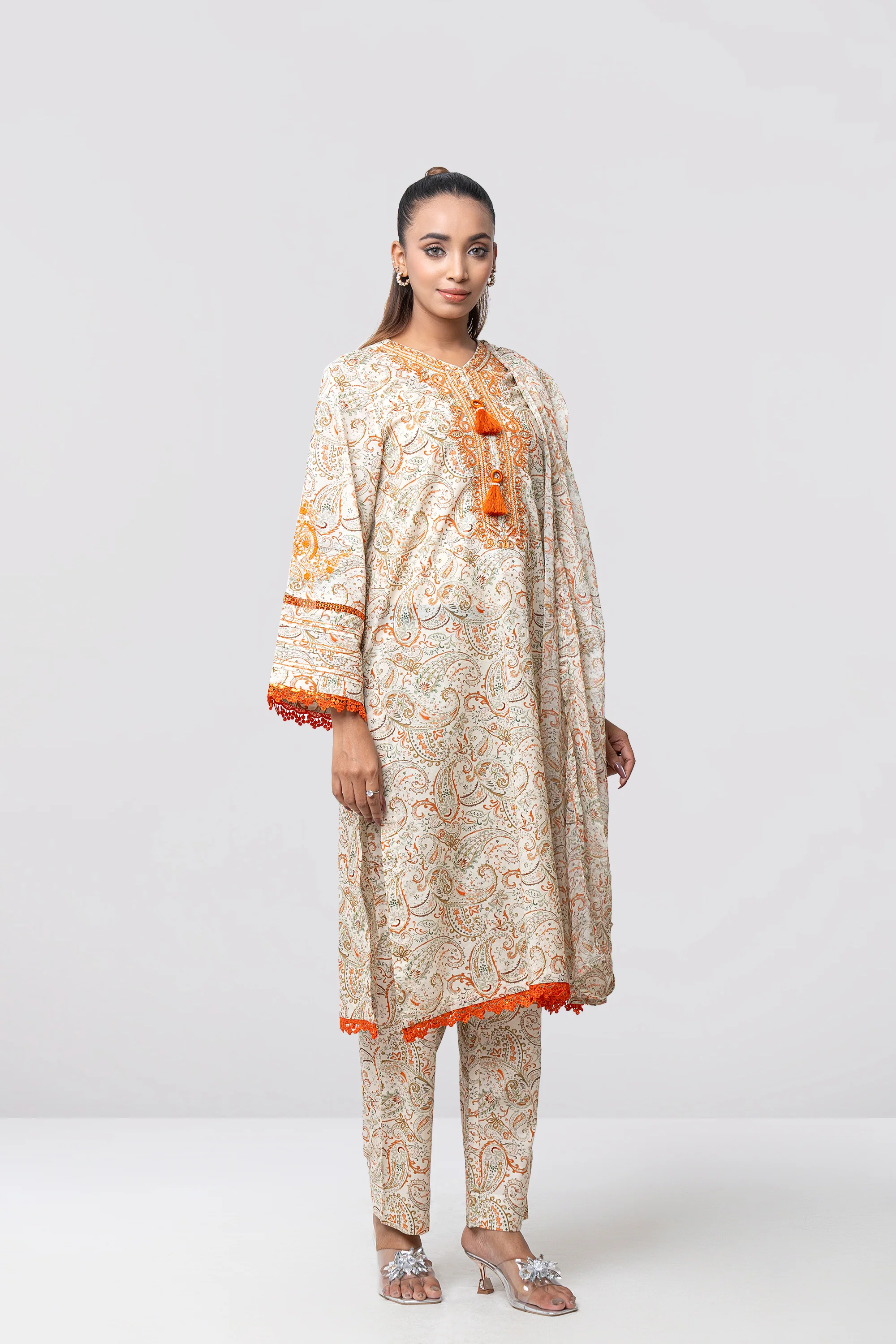 Smart Fit Printed Three-Piece Lawn with Chiffon Dupatta - Image 9