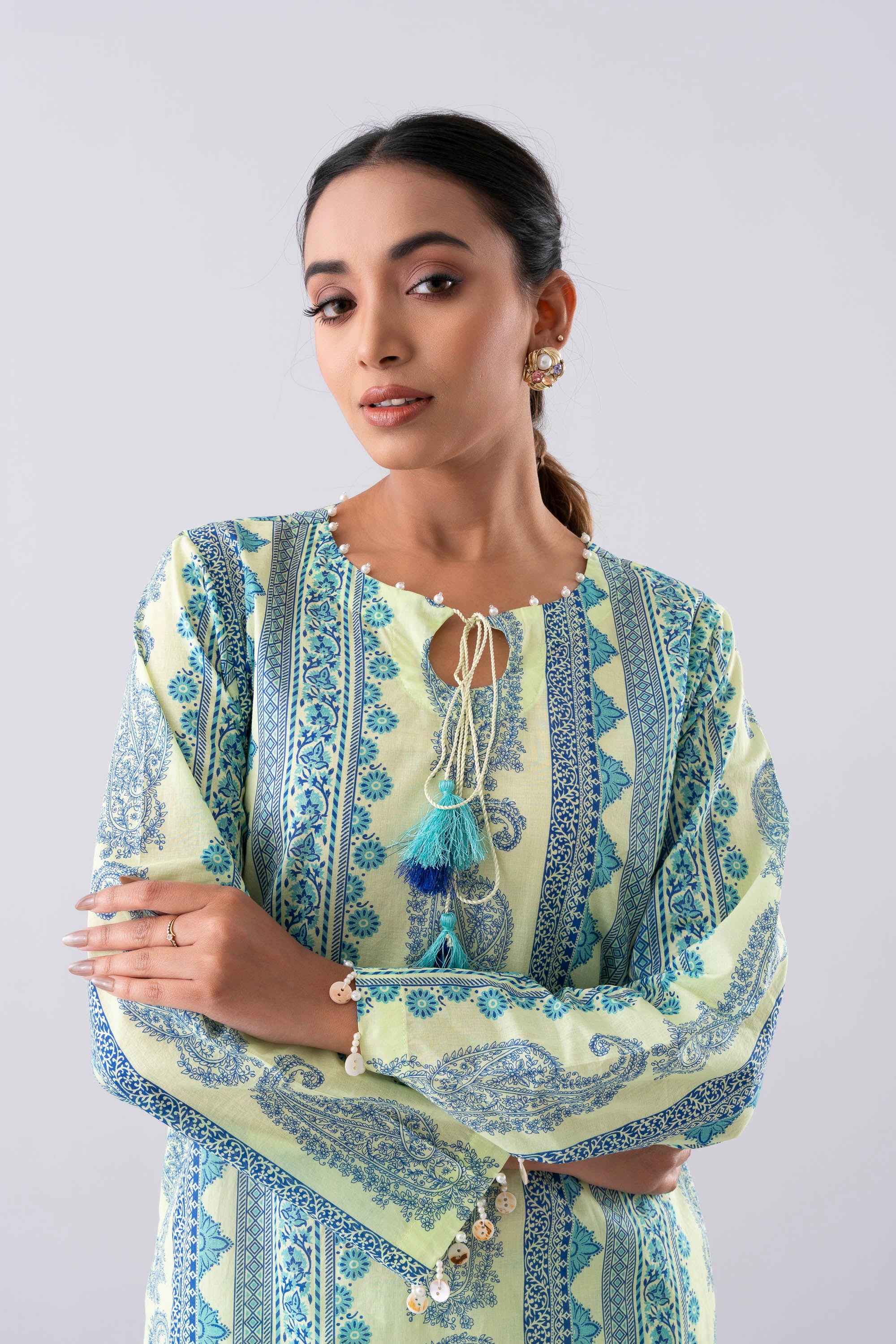 Relaxed Fit Printed Three-Piece Lawn with Cotton Dupatta - Image 5