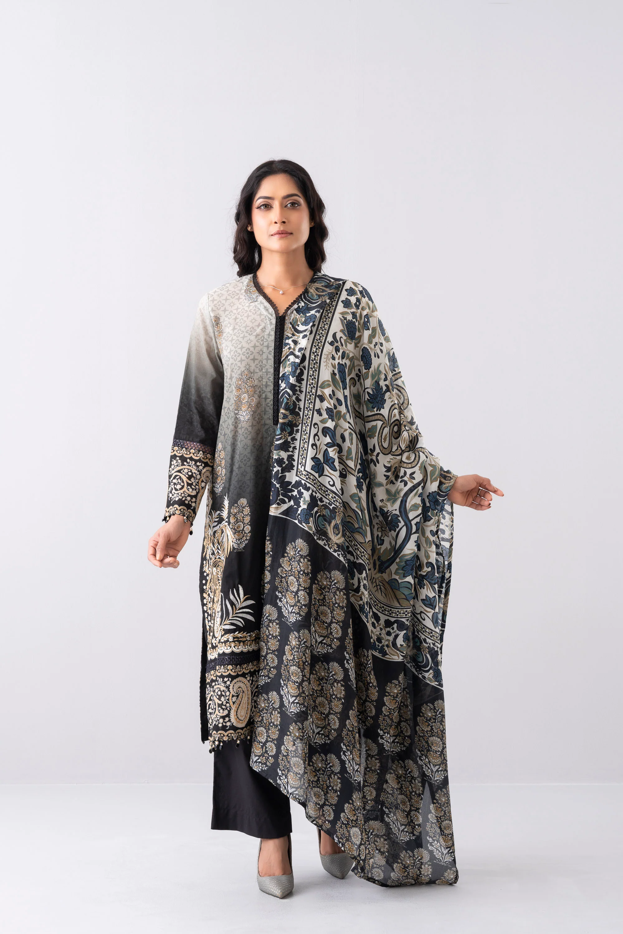 Smart Fit Embroidered Three-Piece Lawn with Silk Dupatta - Image 2