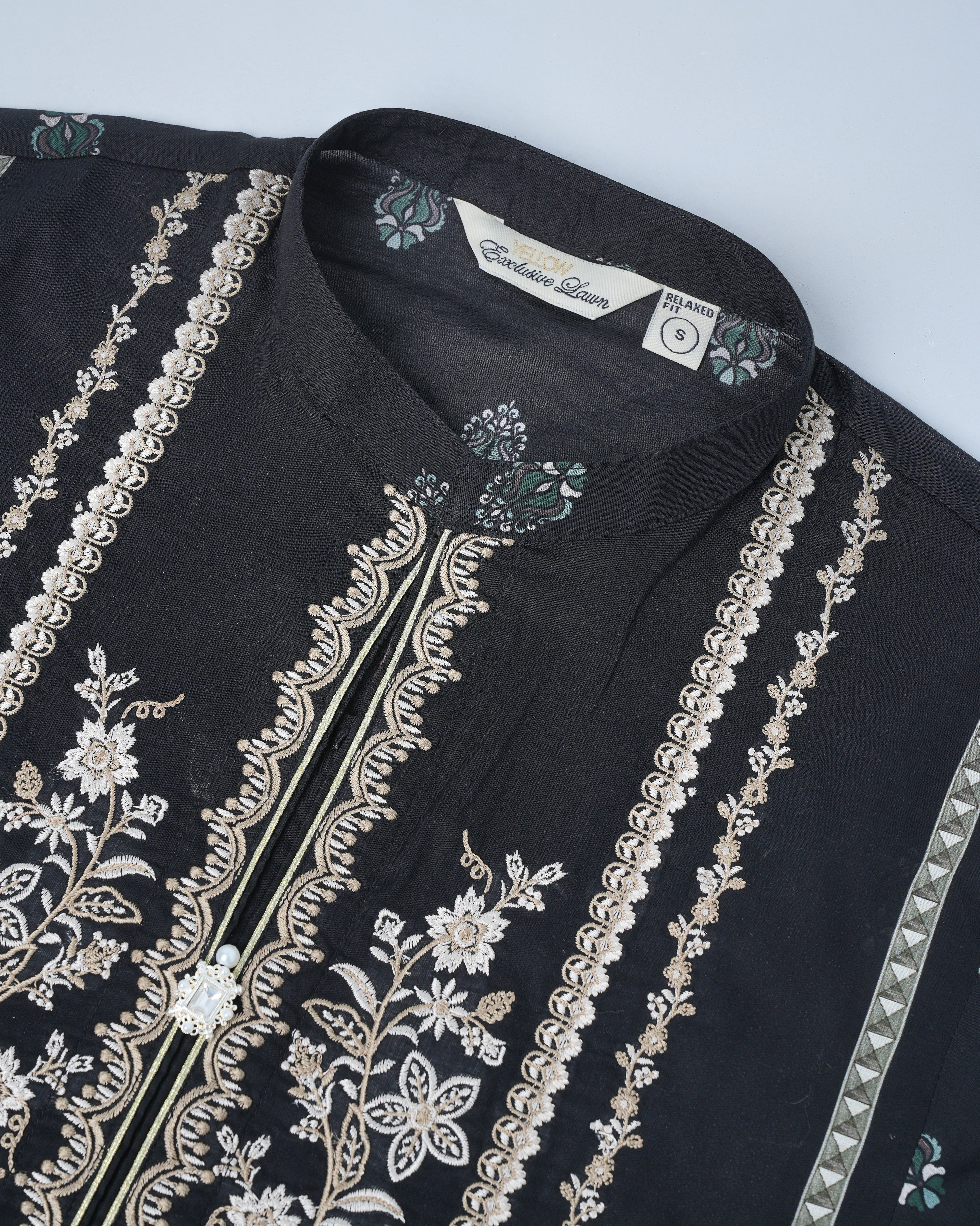 Relaxed Fit Printed Three-Piece Lawn with Silk Dupatta - Image 8