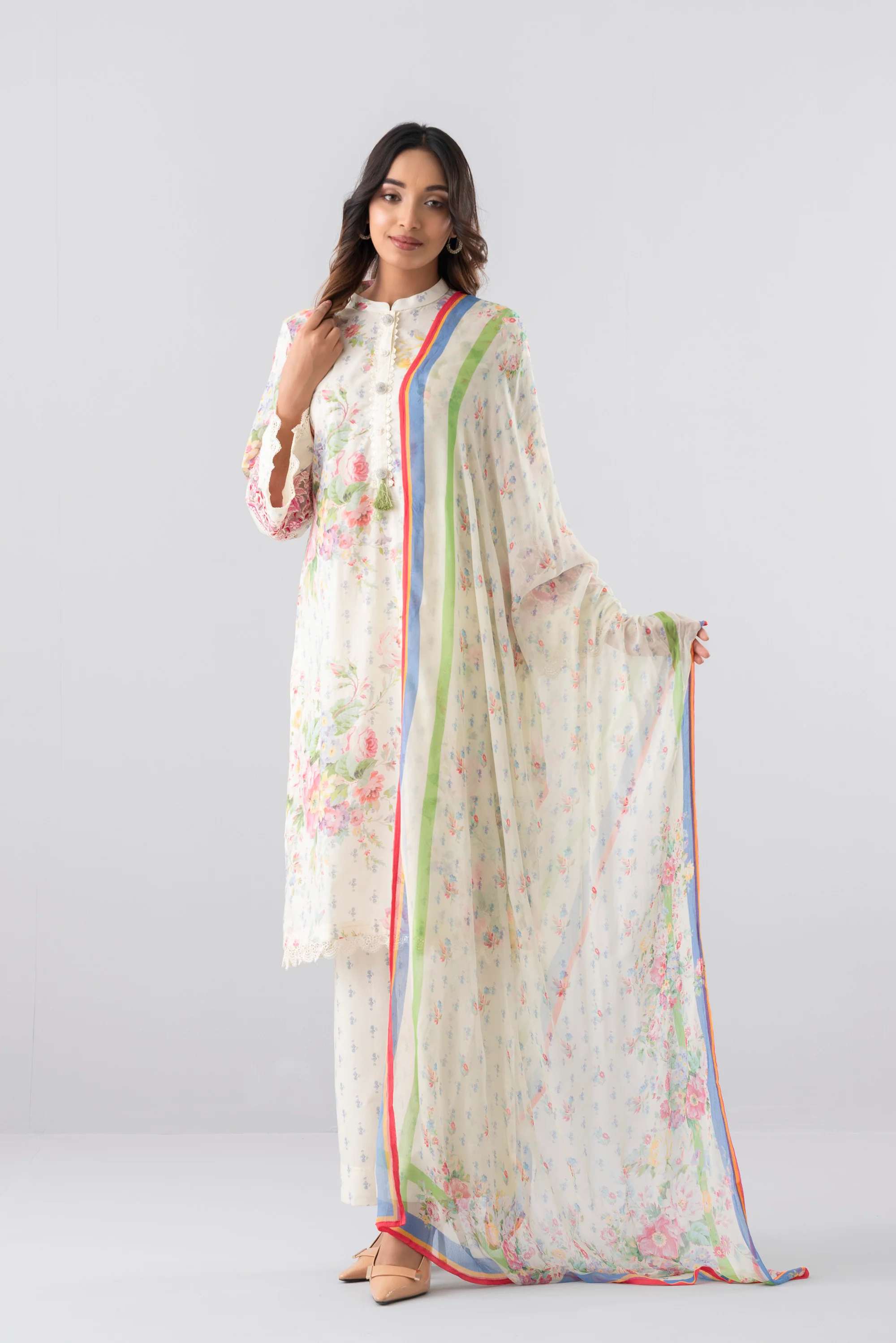 Smart Fit Printed Three-Piece Lawn with Chiffon Dupatta - Image 2