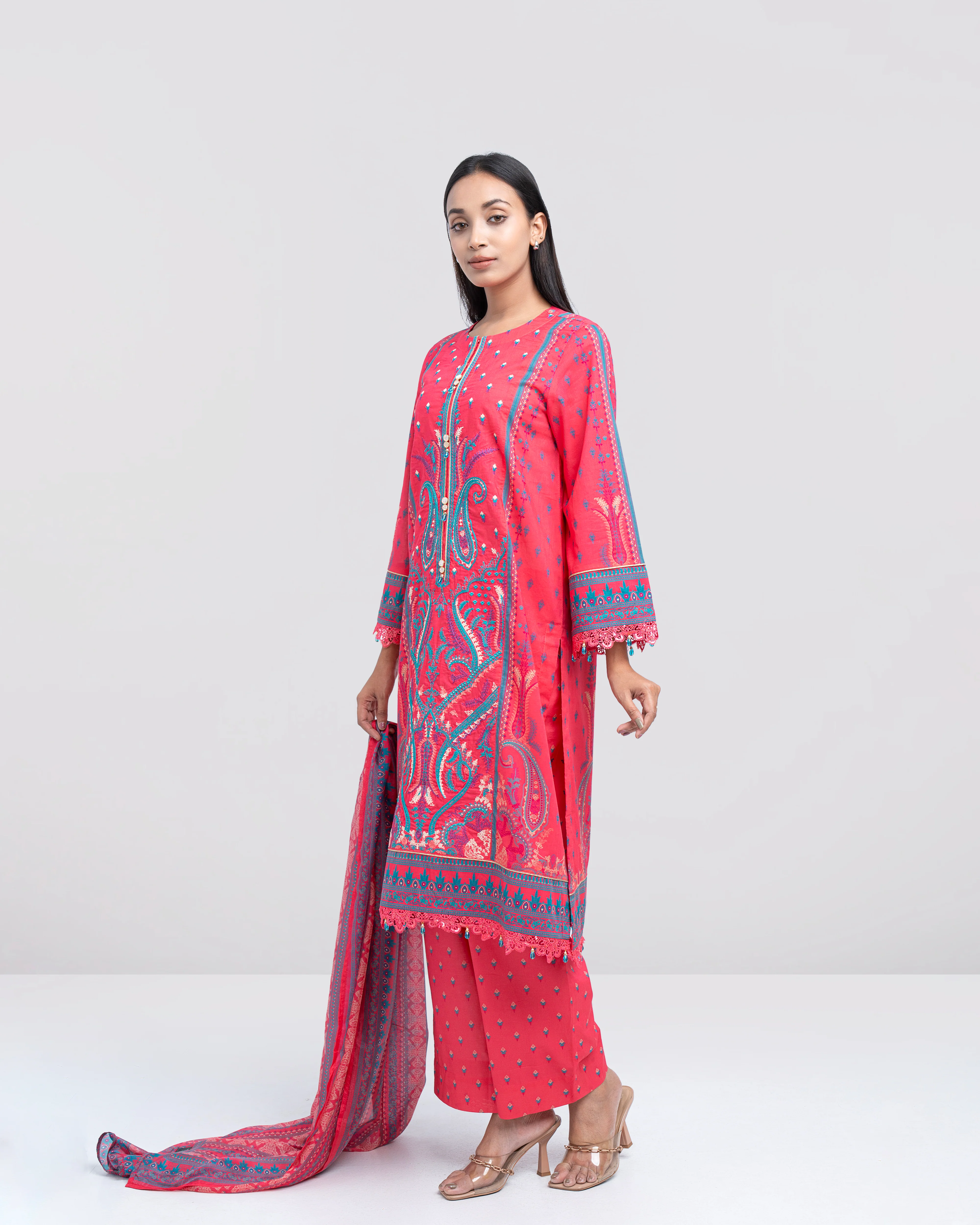 Smart Fit Printed Three-Piece Lawn with Silk Dupatta - Image 2