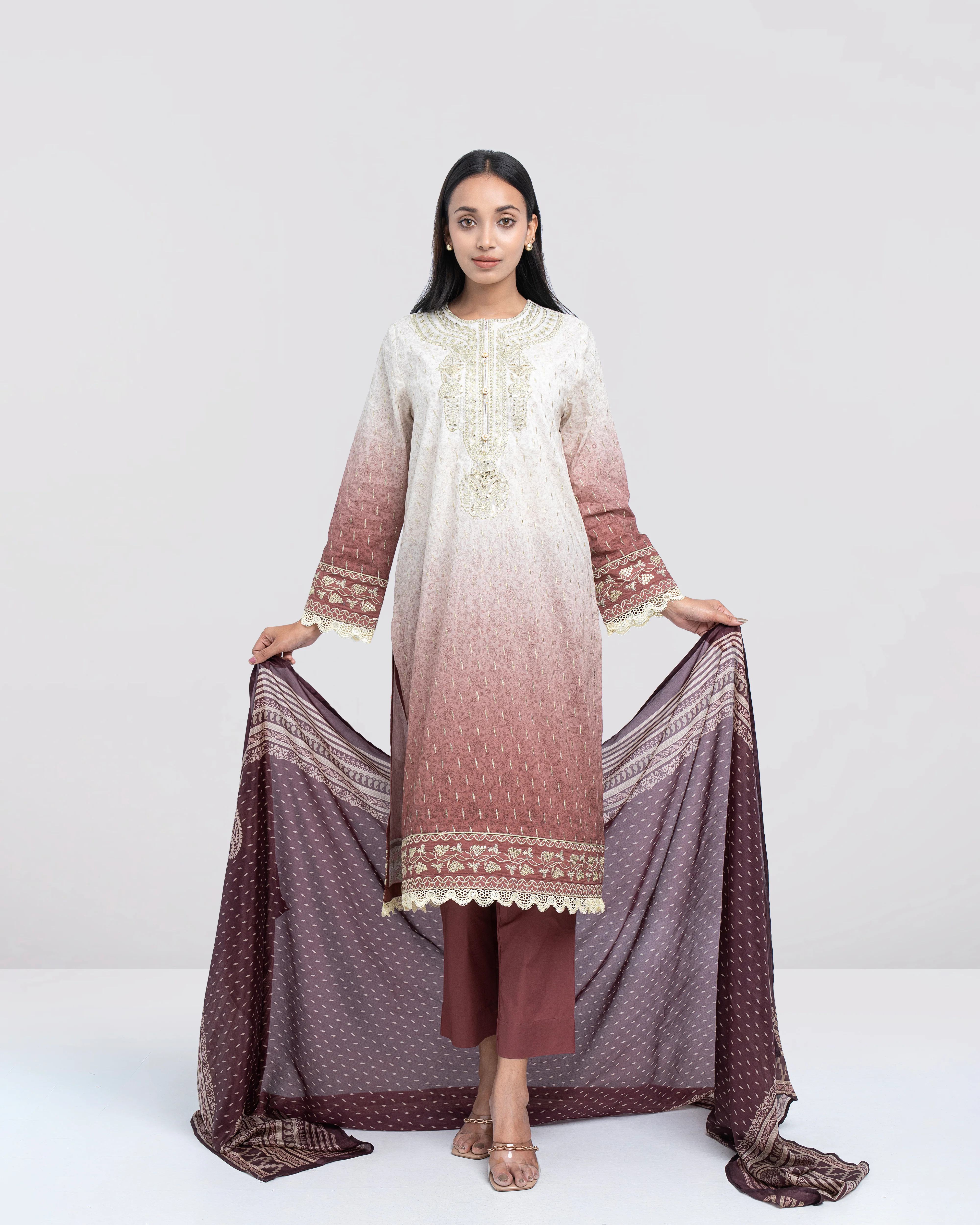 Smart Fit Printed Three-Piece Lawn with Silk Dupatta - Image 9