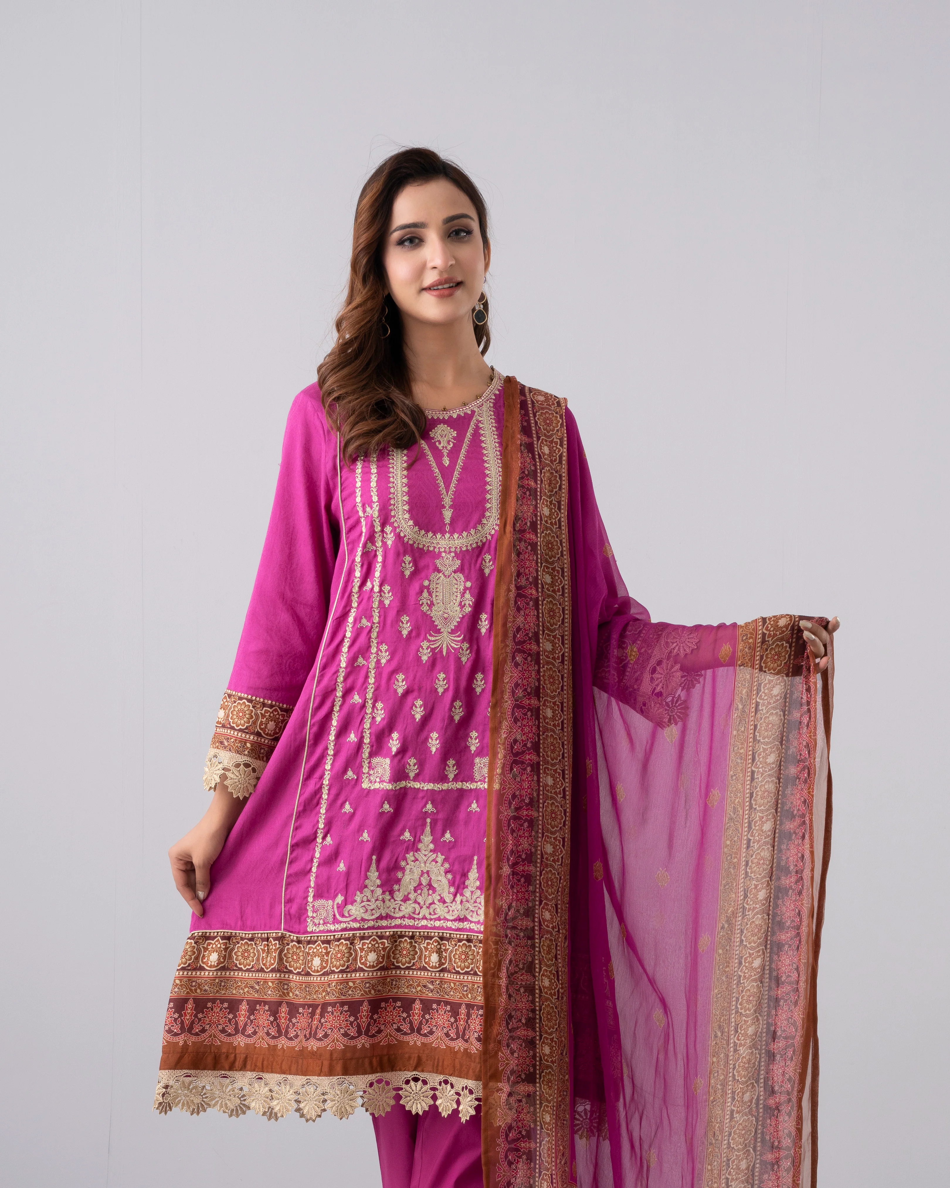 Smart Fit Embroidered Three-Piece Lawn with Chiffon Dupatta - Image 2