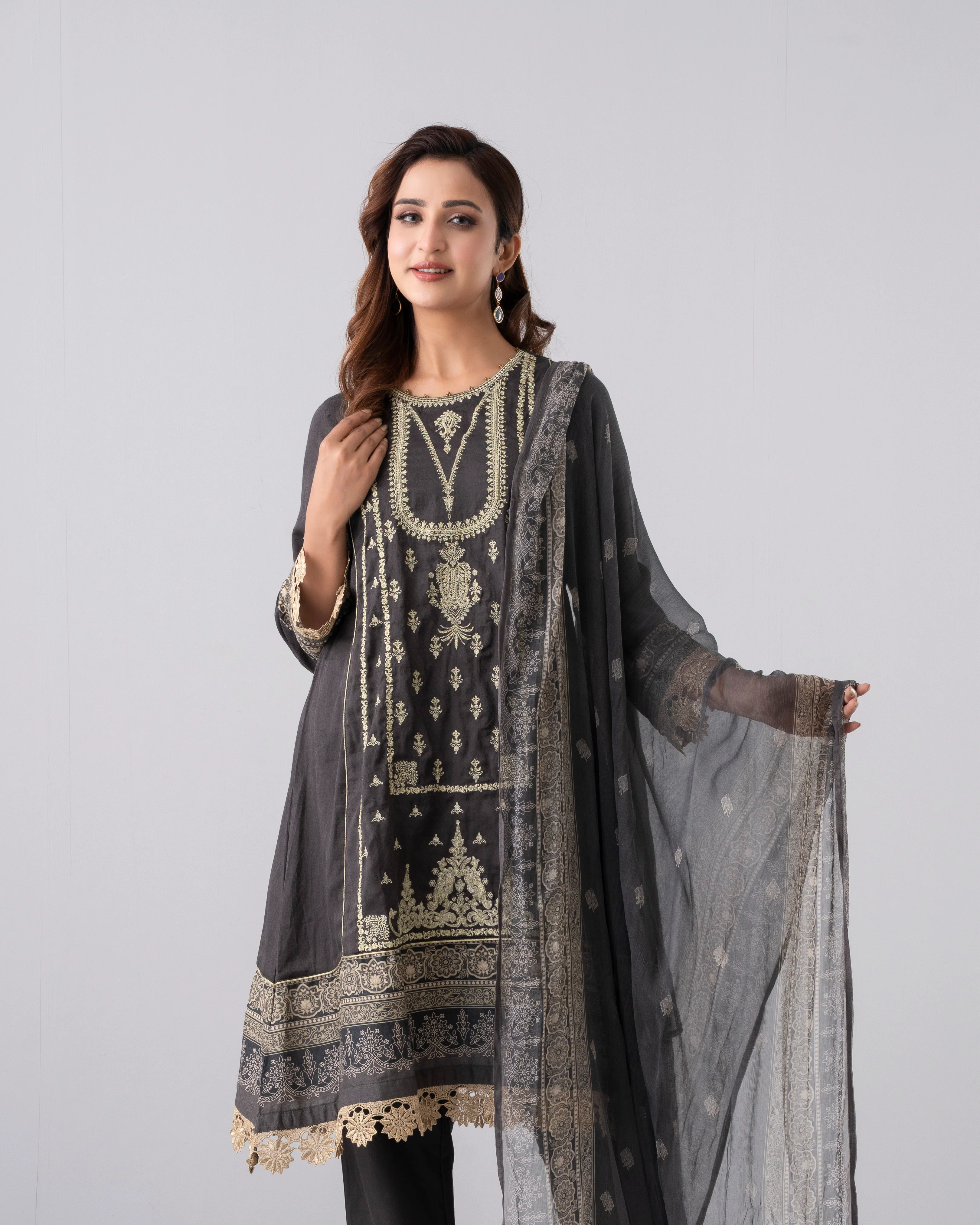 Smart Fit Embroidered Three-Piece Lawn with Chiffon Dupatta - Image 9