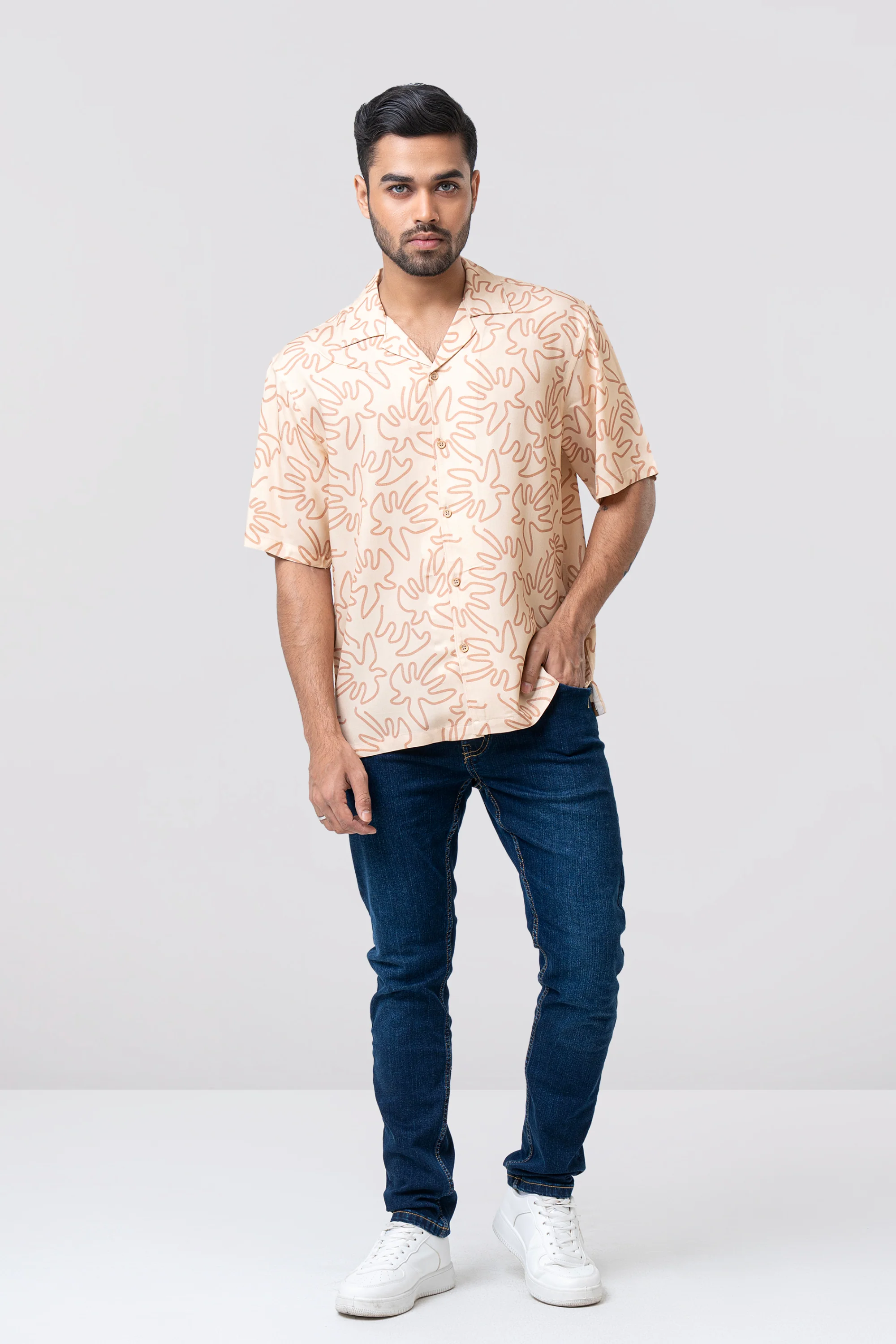 Relaxed Fit Twill Fabric Printed Casual Shirt with Lapel Collar - Image 2