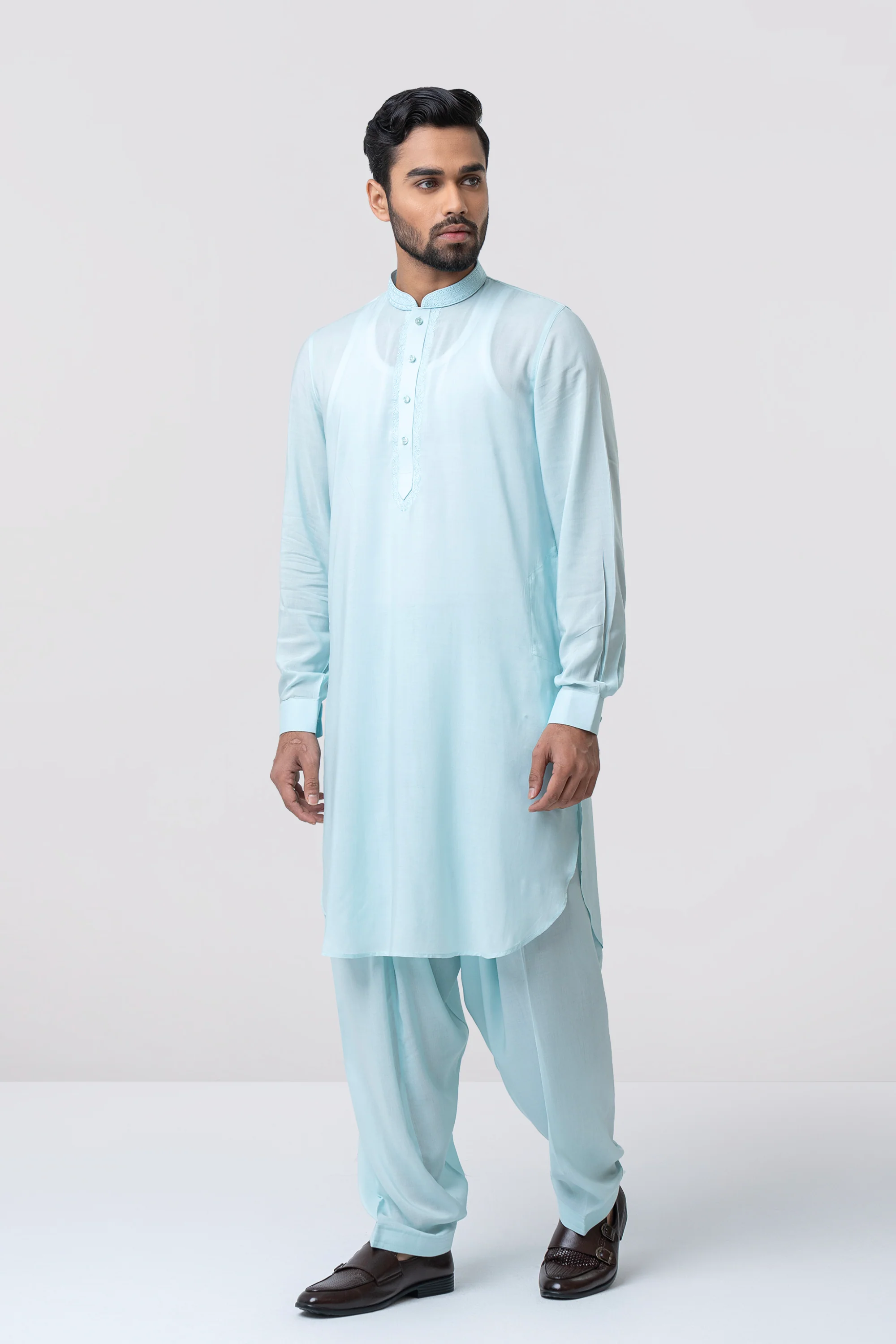 Regular Fit Embroidered Viscose Kabli Set