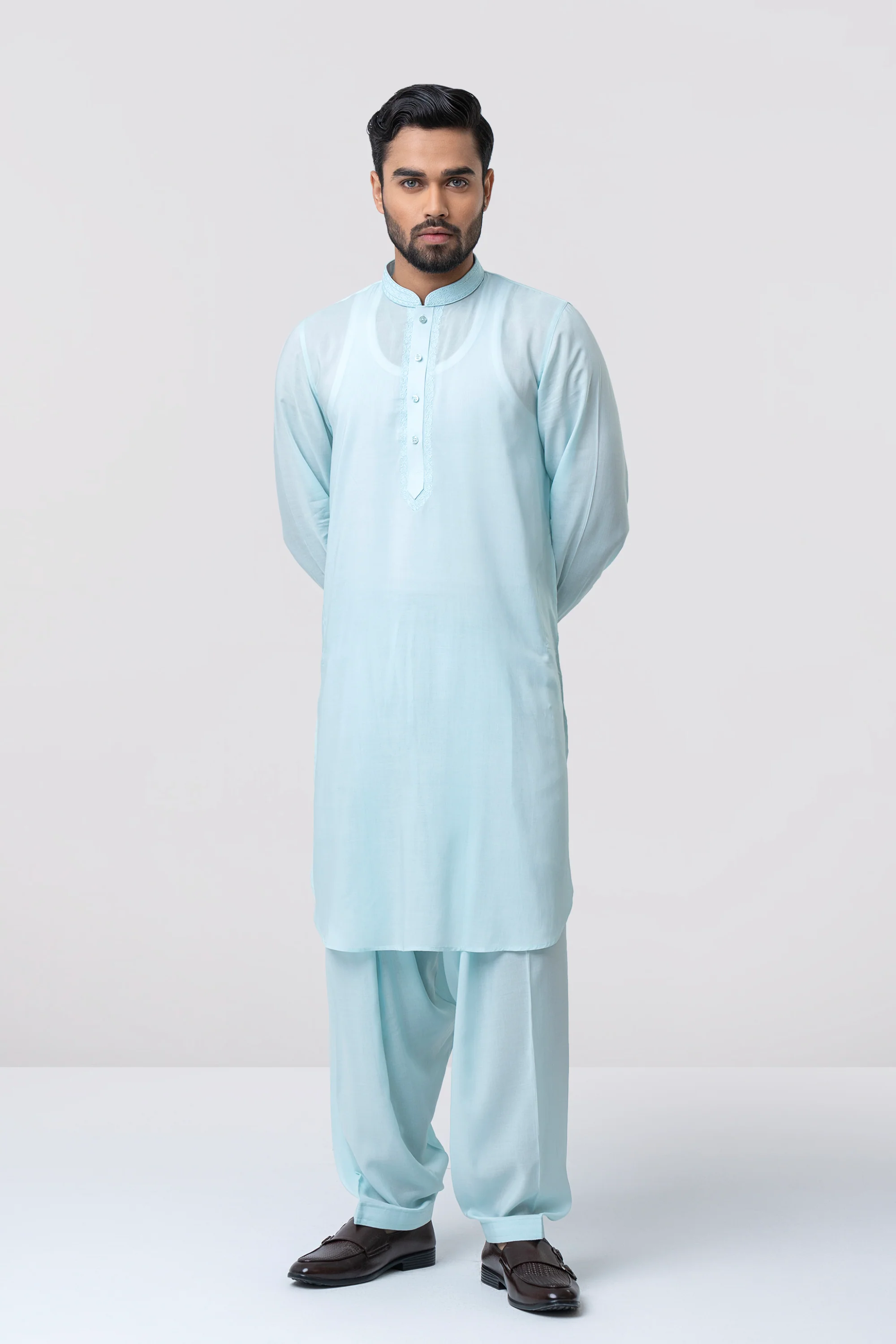 Regular Fit Embroidered Viscose Kabli Set - Image 3