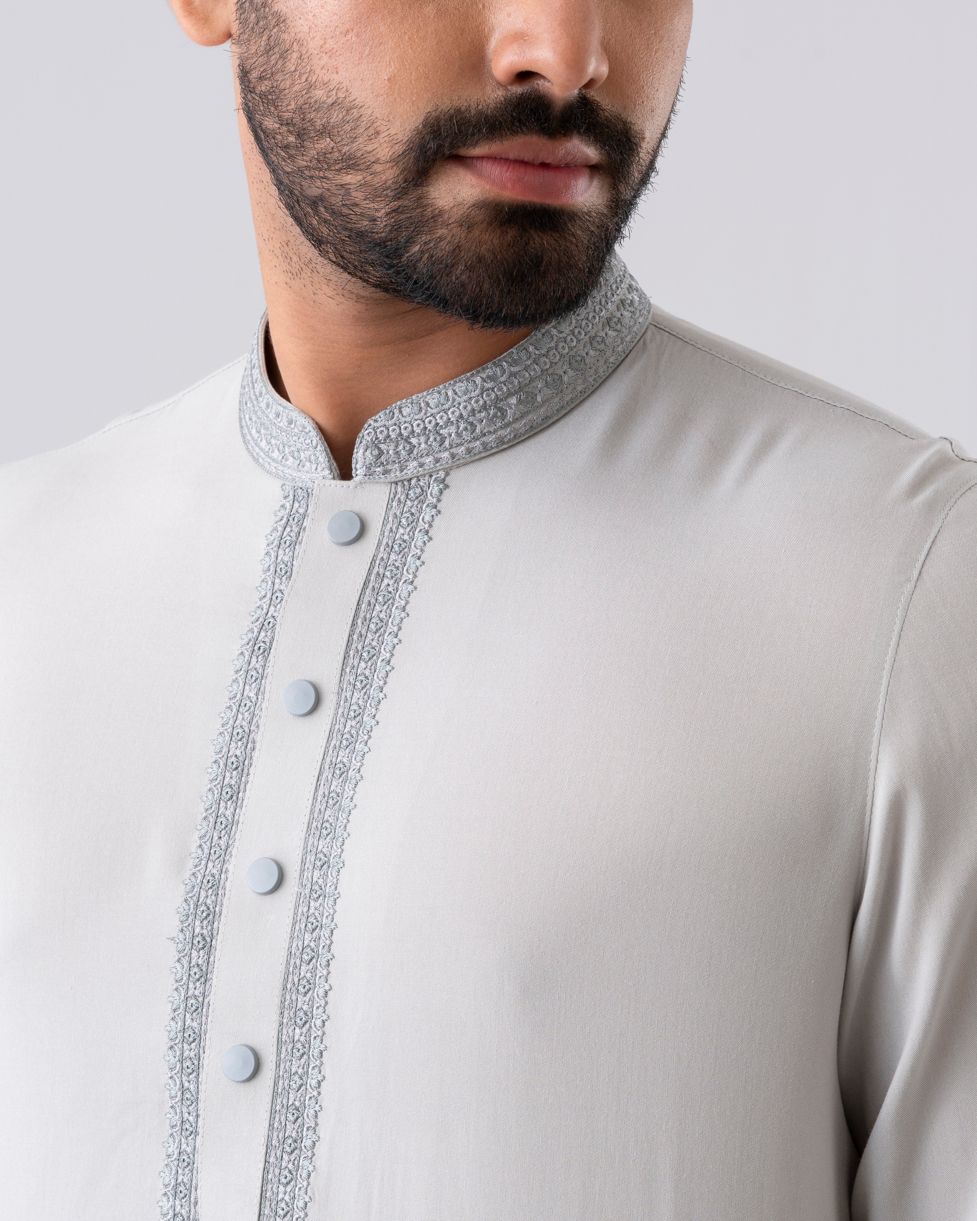 Regular Fit Embroidered Semi-Formal Kabli Set - Image 6