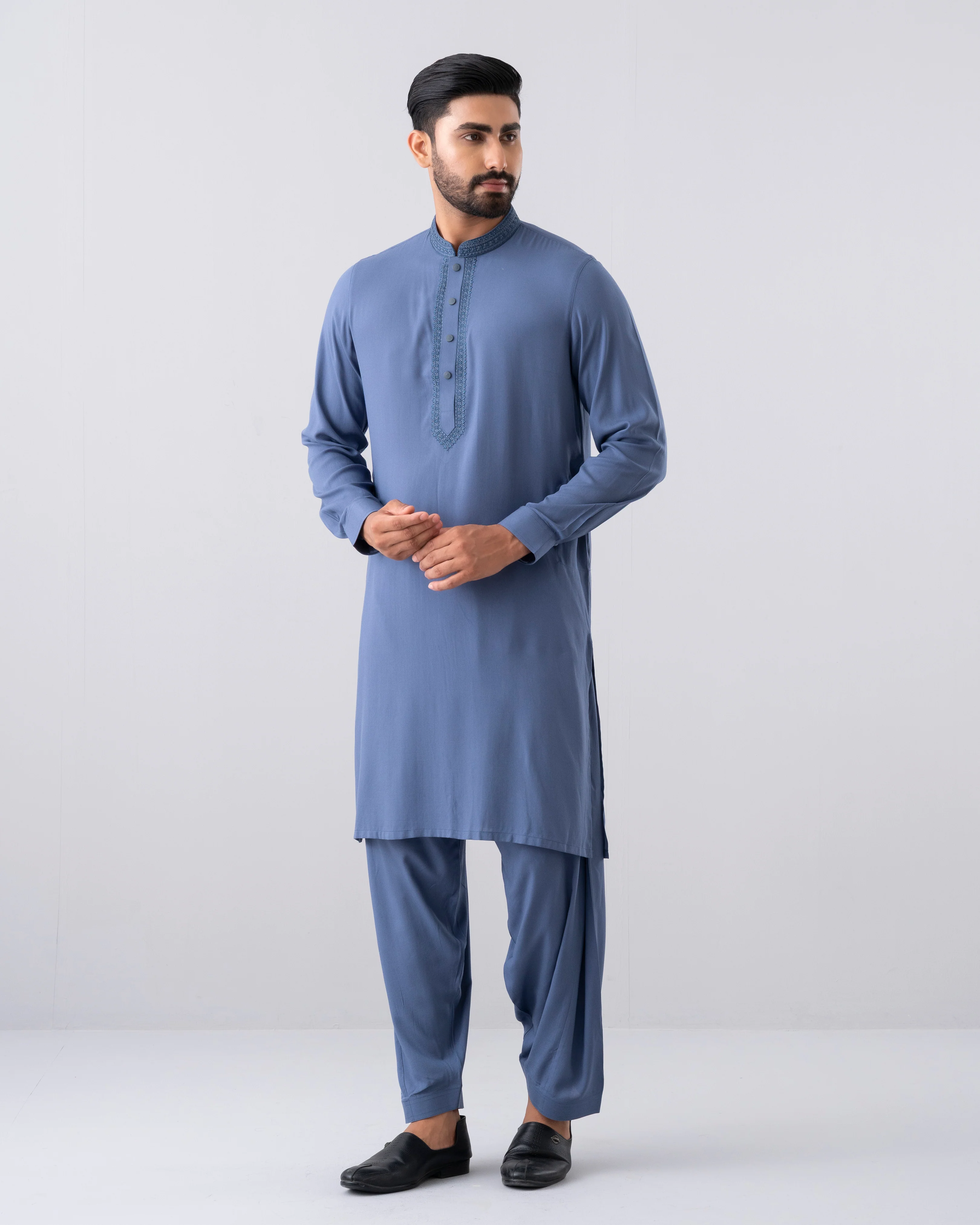 Regular Fit Embroidered Semi-Formal Kabli Set - Image 8