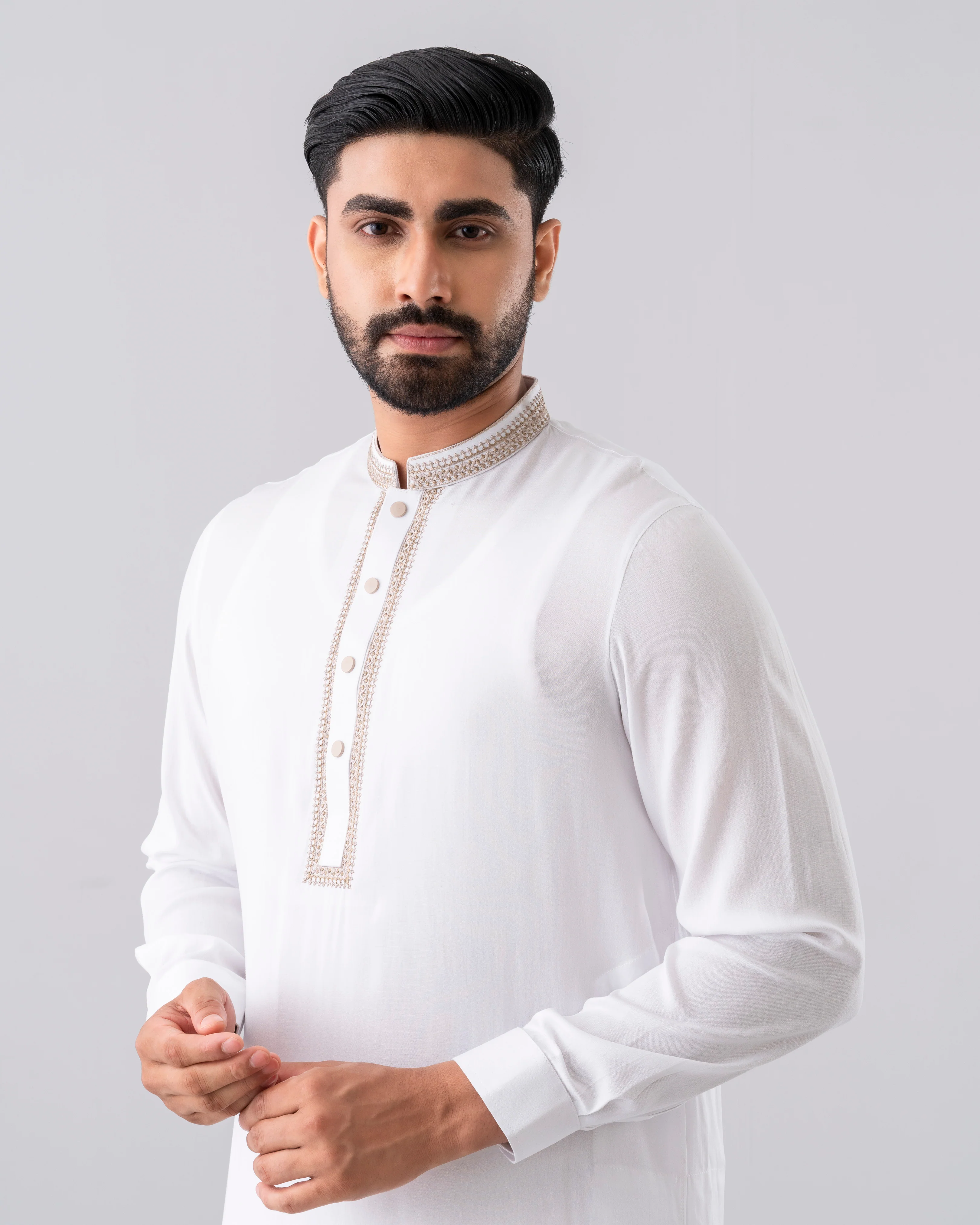 Regular Fit Embroidered Semi-Formal Kabli Set - Image 6