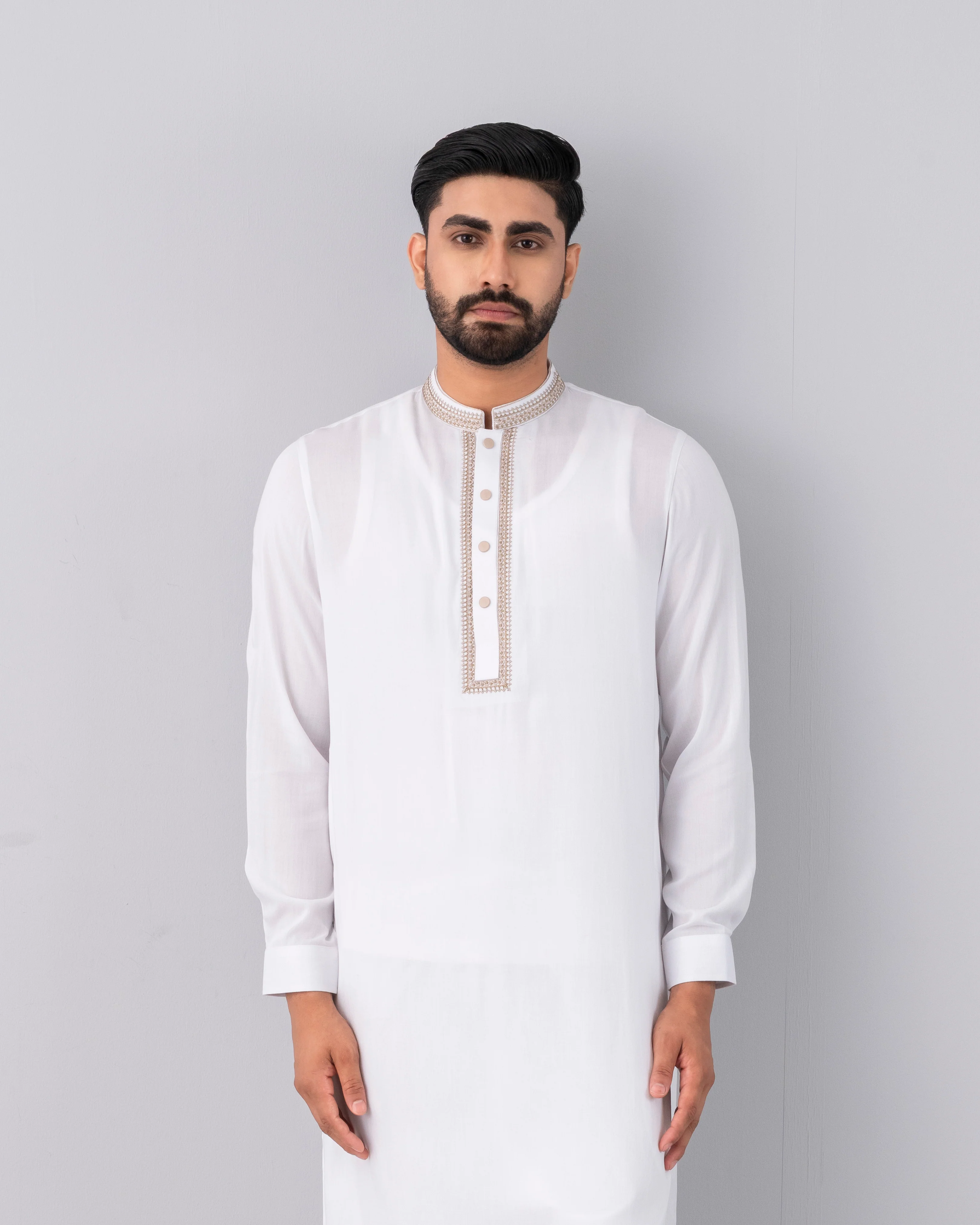 Regular Fit Embroidered Semi-Formal Kabli Set - Image 7