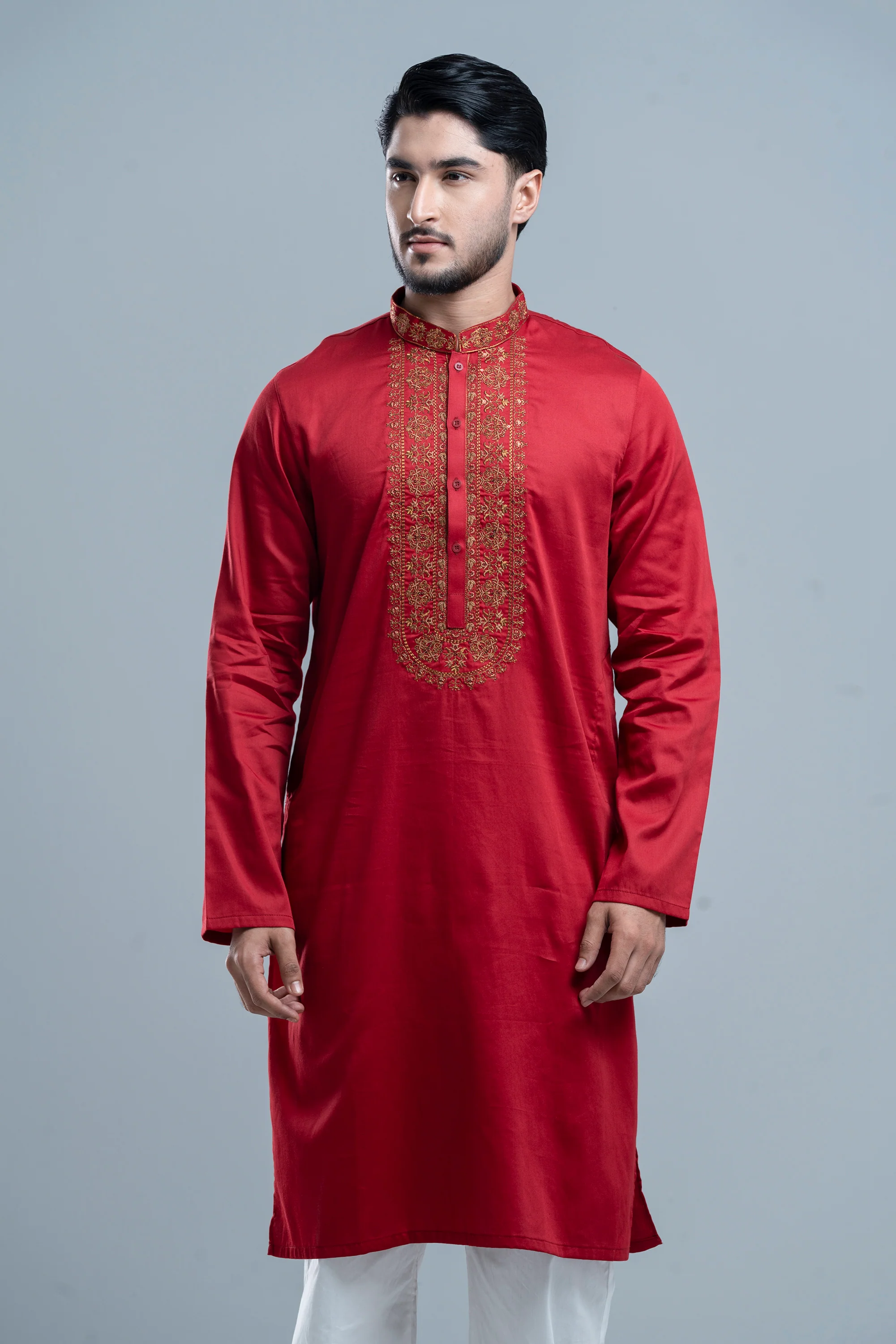 Regular Fit Embroidered Semi-Formal Panjabi - Image 3
