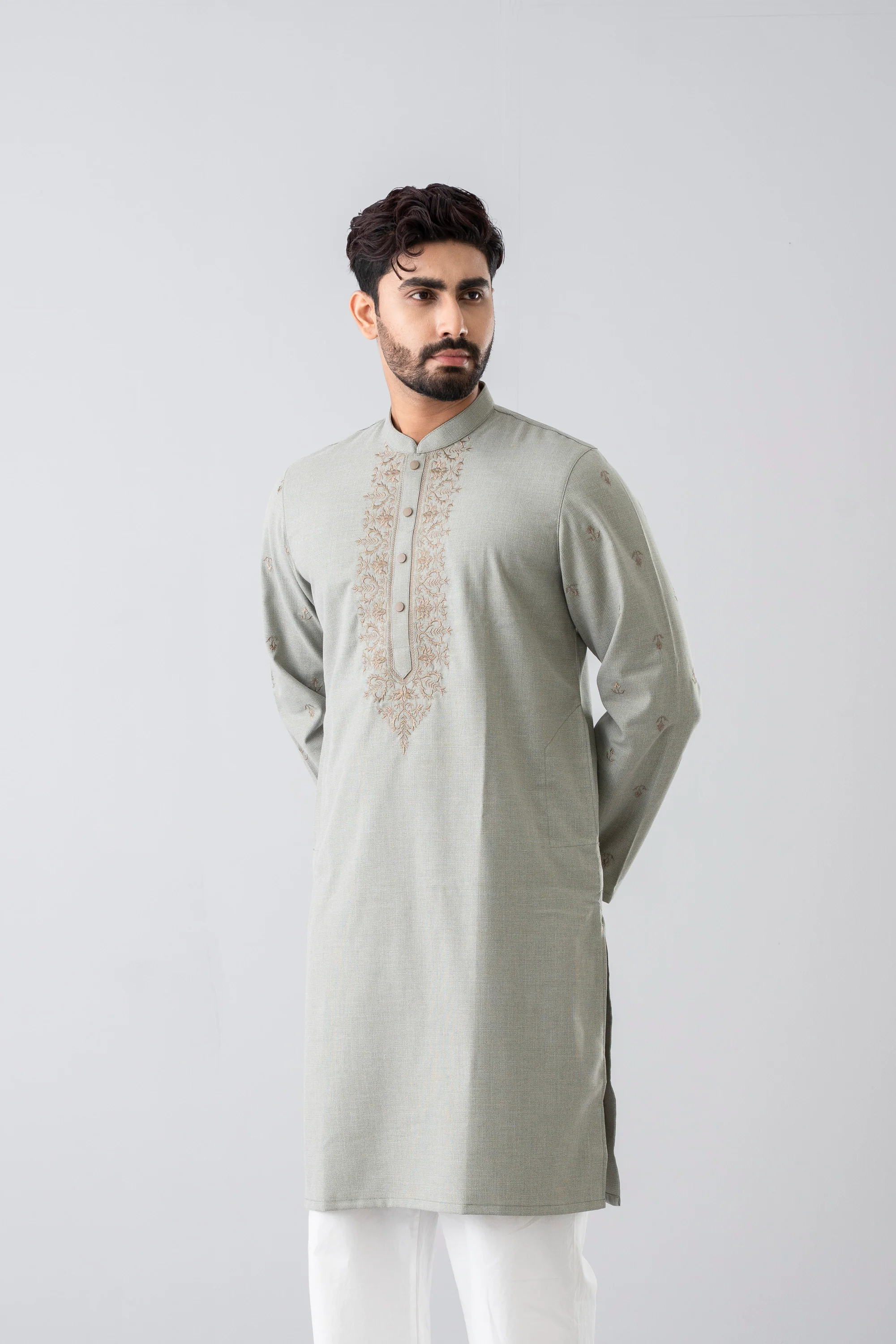 Regular Fit Embroidered Semi-Formal Panjabi - Image 2