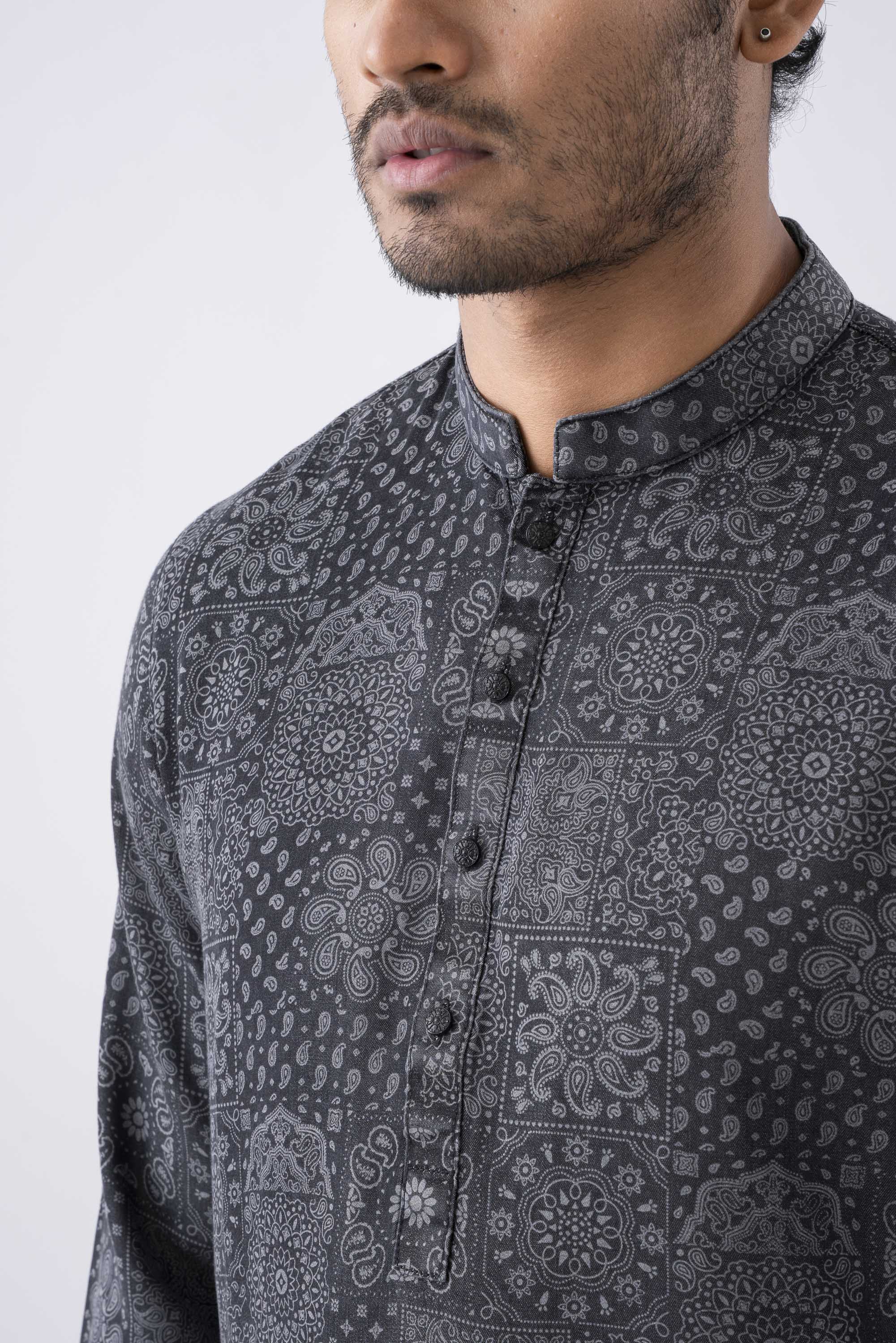 Regular Fit Printed Tencel Panjabi - Image 4