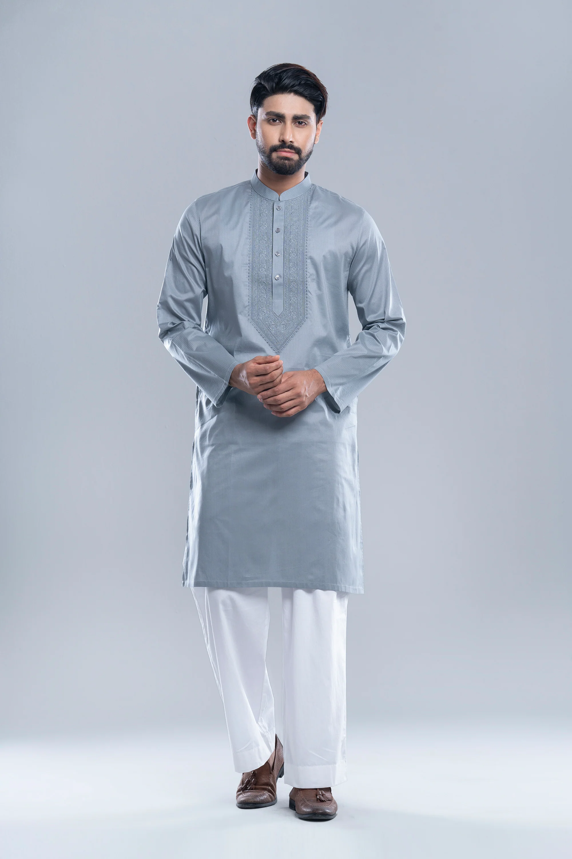 Regular Fit Embroidered Semi-Formal Panjabi - Image 6