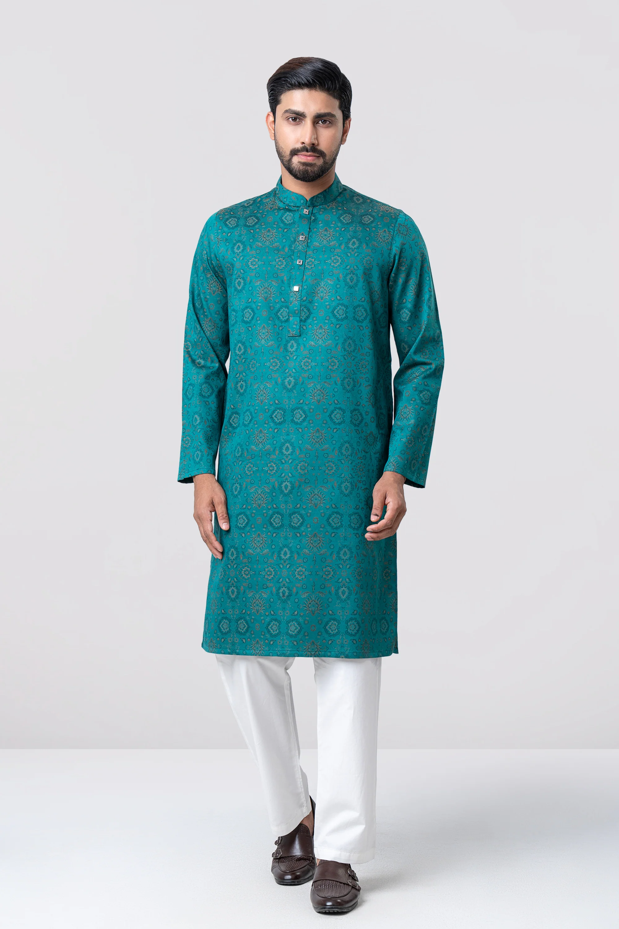 Regular Fit Jacquard Cotton Semi-Formal Panjabi - Image 3