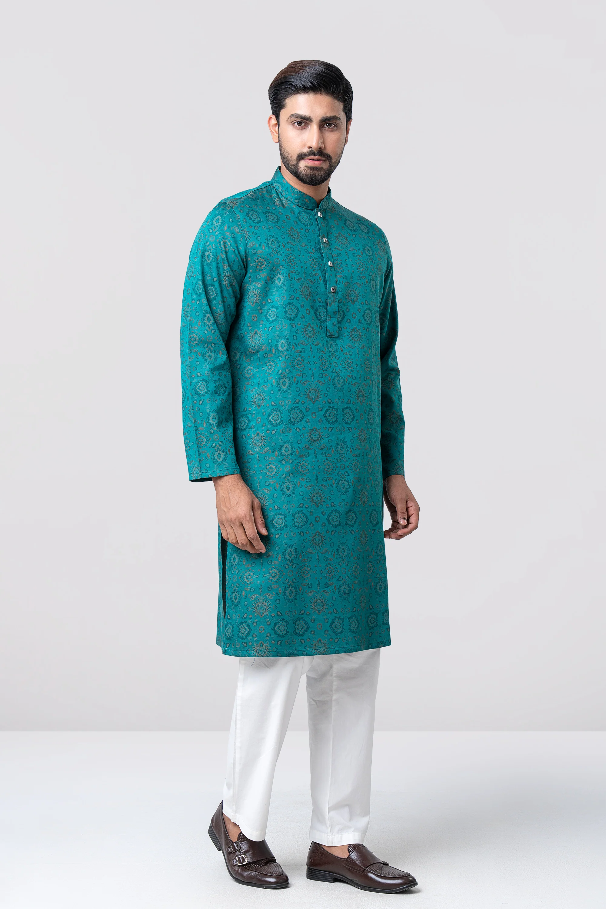Regular Fit Jacquard Cotton Semi-Formal Panjabi - Image 4