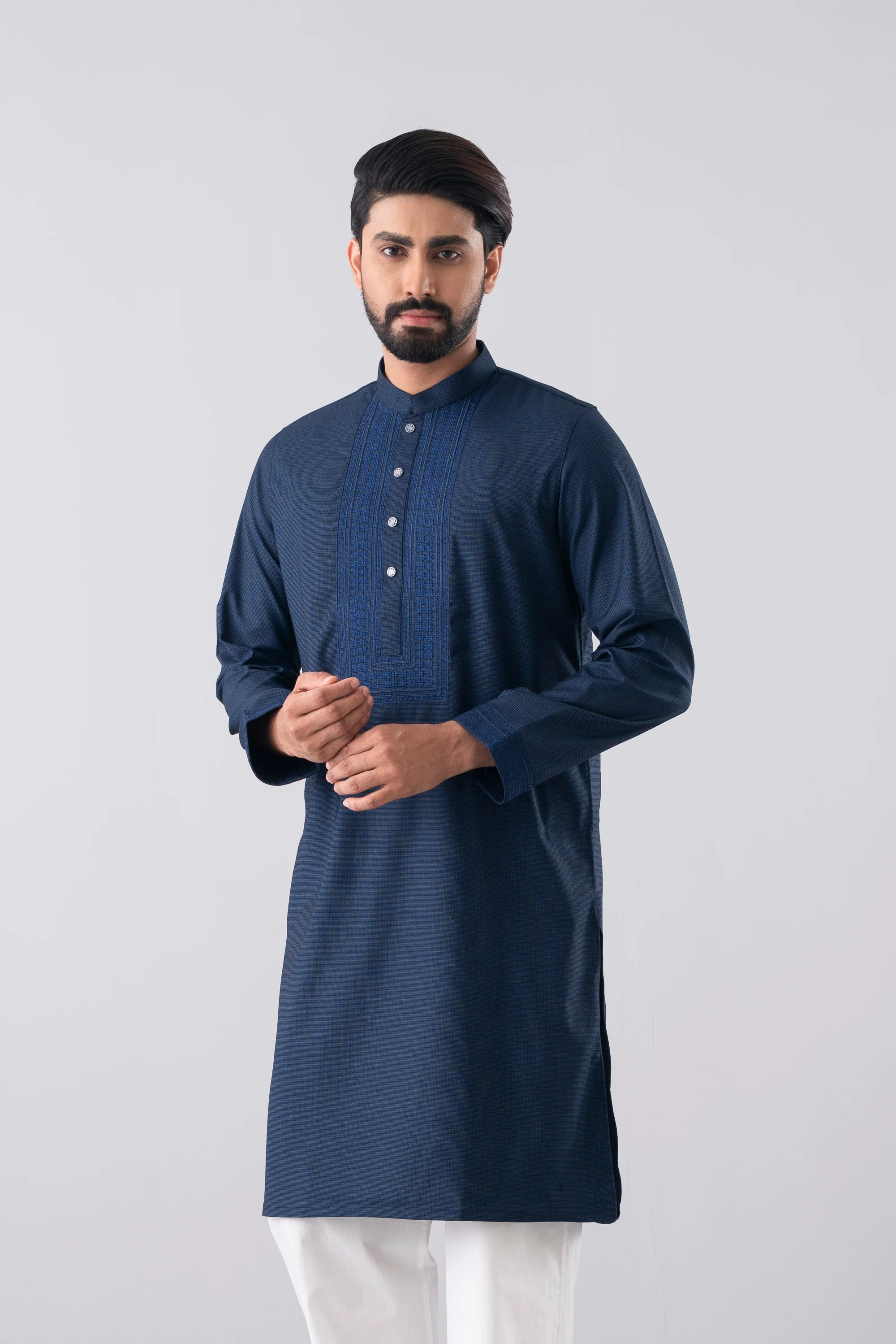 Regular Fit Embroidered Blended Fabric Formal Panjabi - Image 2