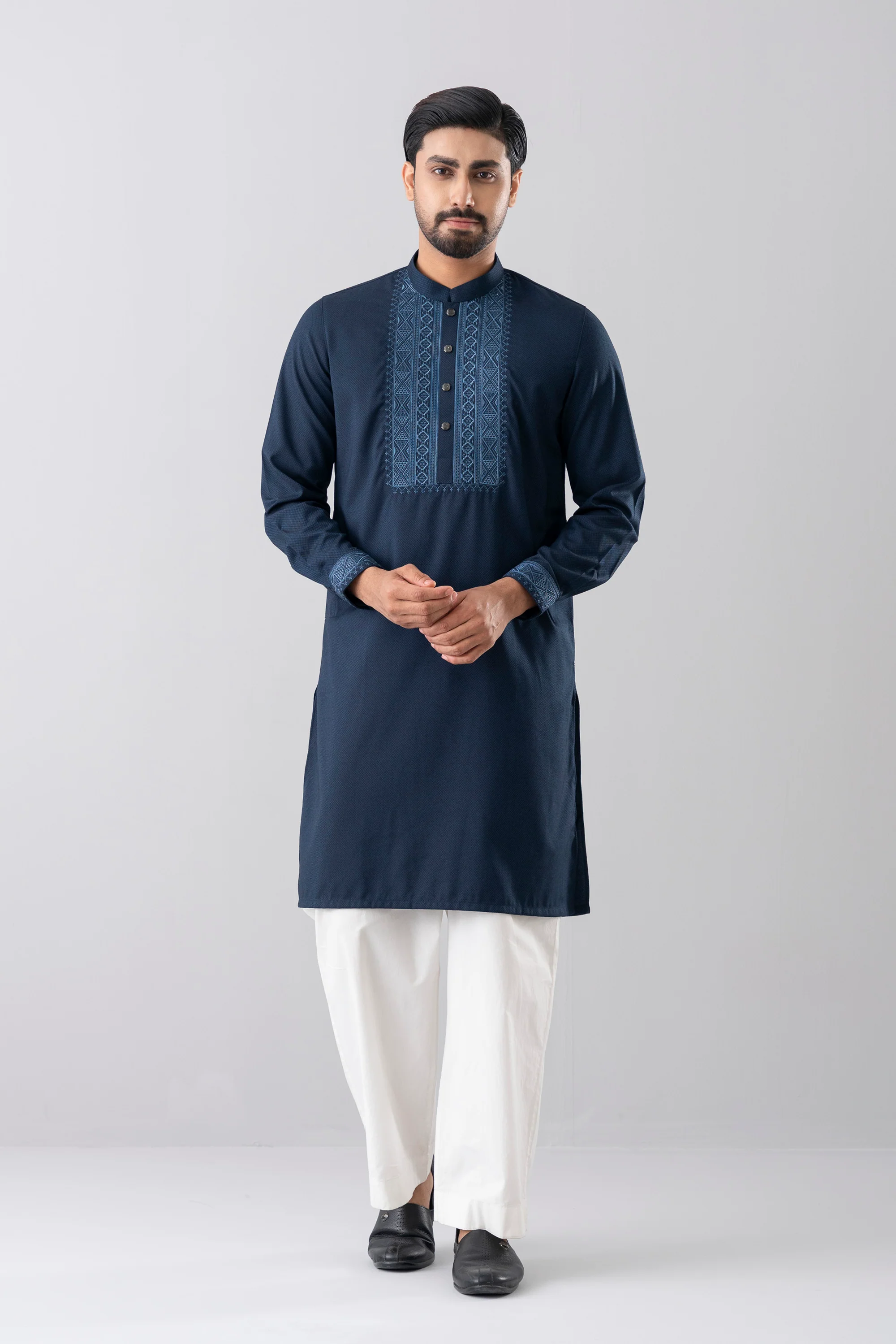 Regular Fit Embroidered Blended Fabric Formal Panjabi