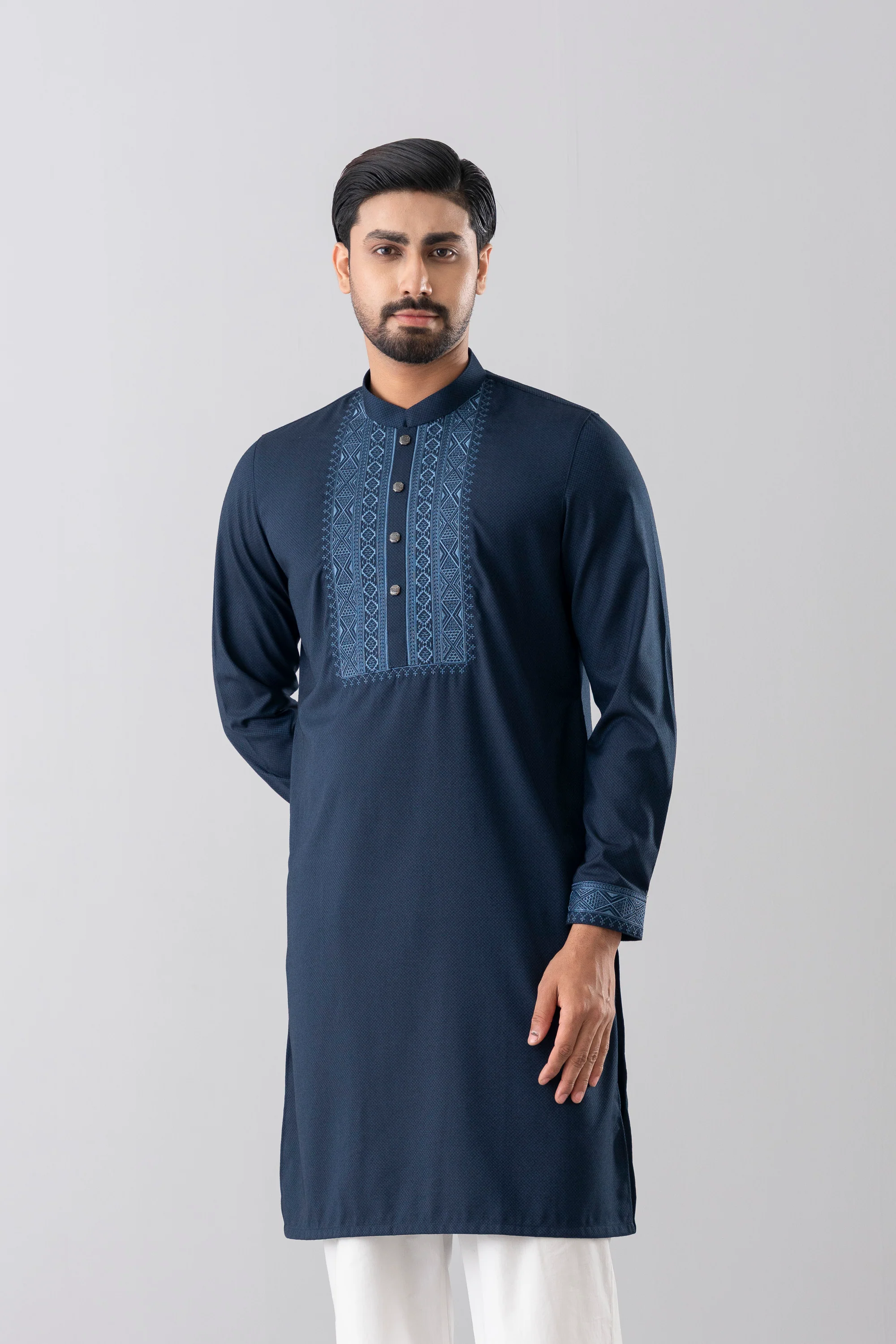 Regular Fit Embroidered Blended Fabric Formal Panjabi - Image 3