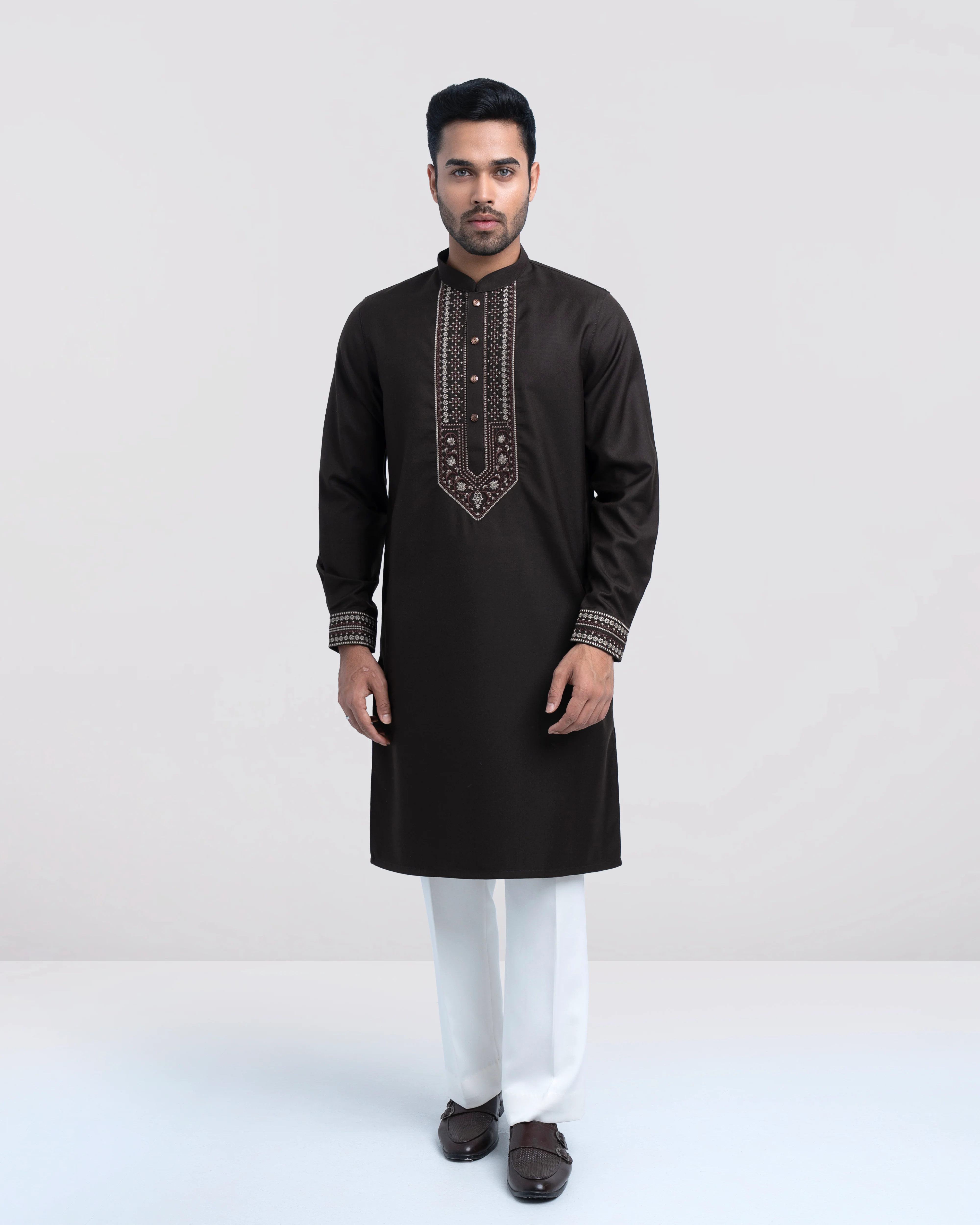 Regular Fit Embroidered Blended Fabric Formal Panjabi - Image 2