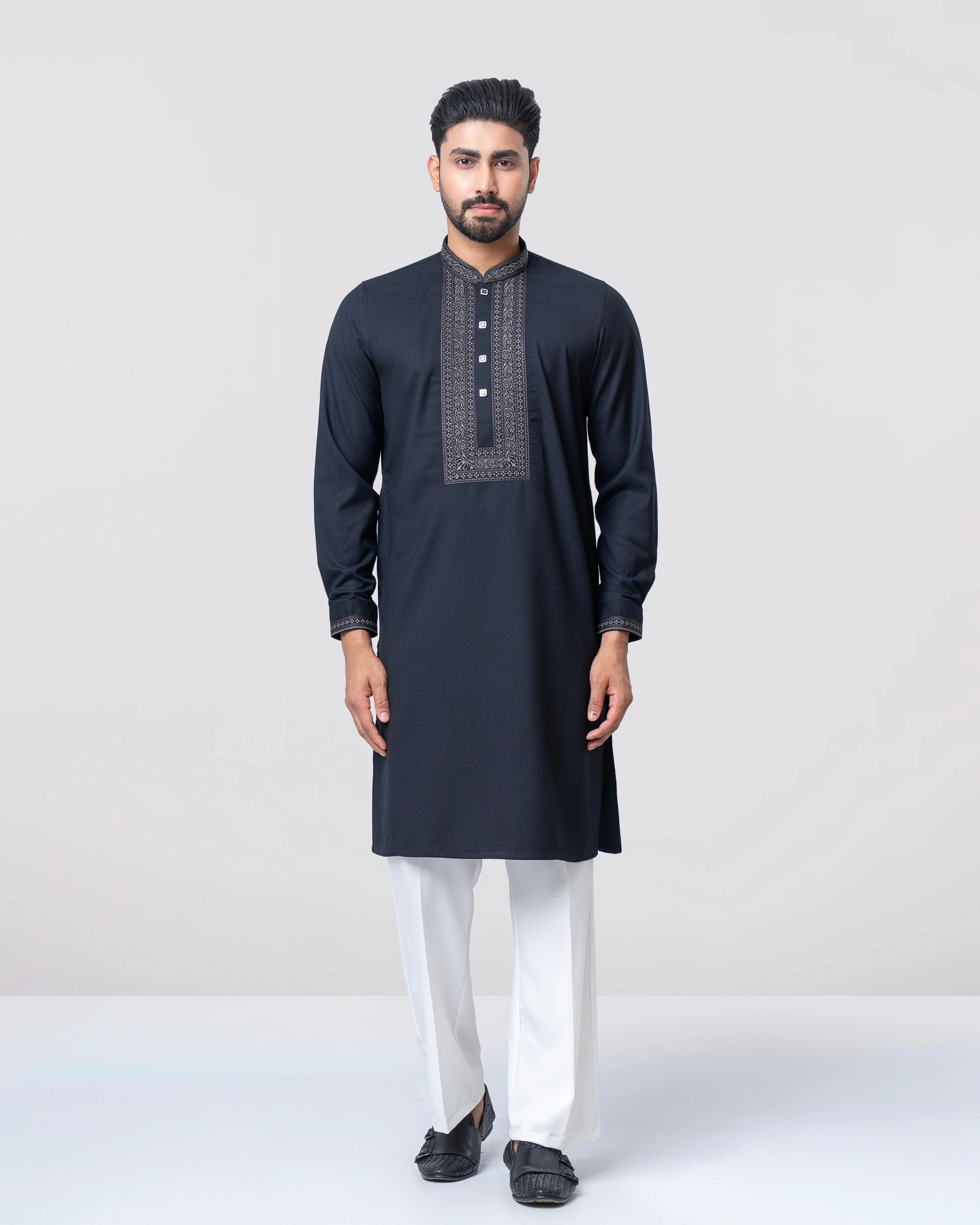 Regular Fit Embroidered Blended Fabric Formal Panjabi - Image 2