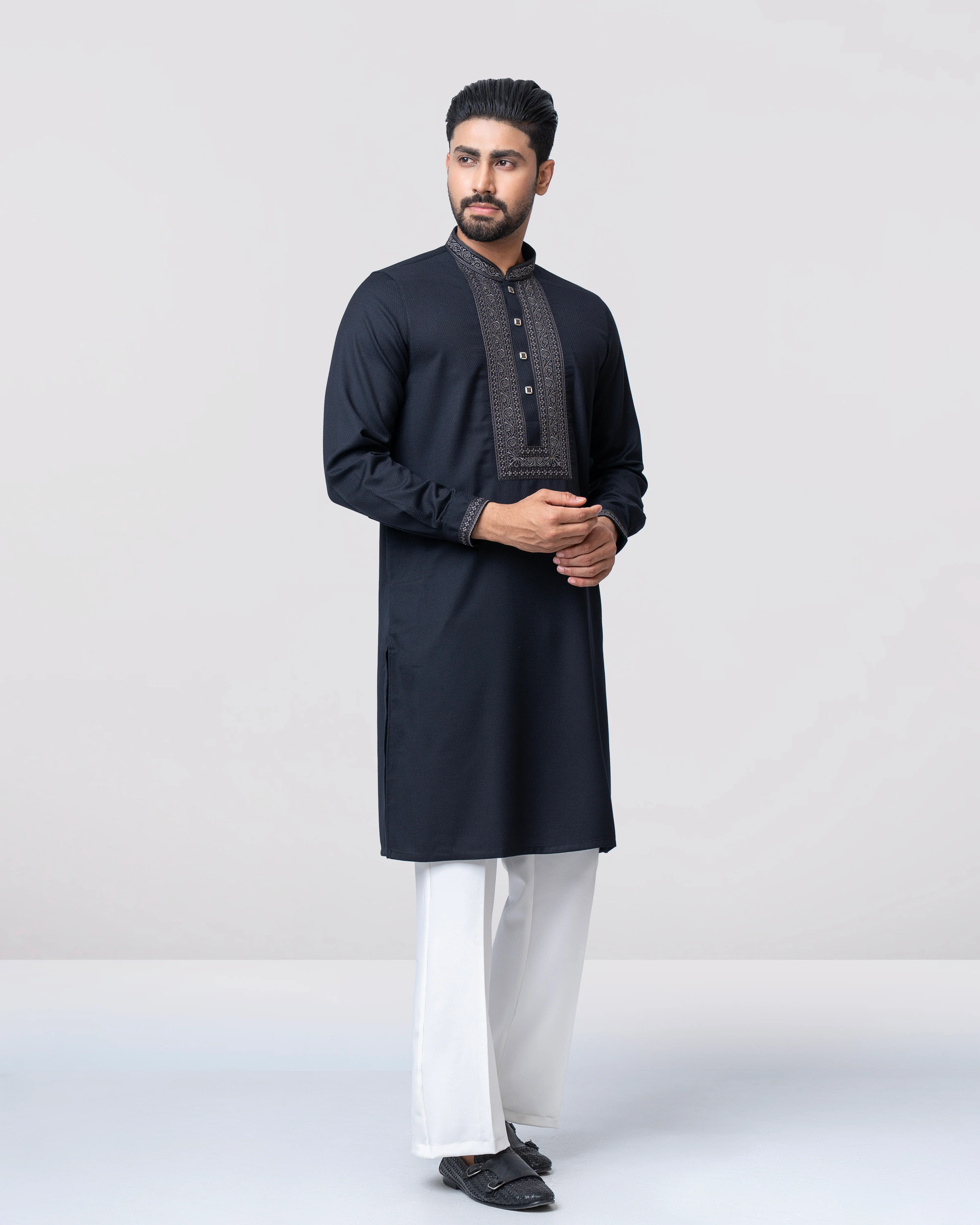 Regular Fit Embroidered Blended Fabric Formal Panjabi - Image 3
