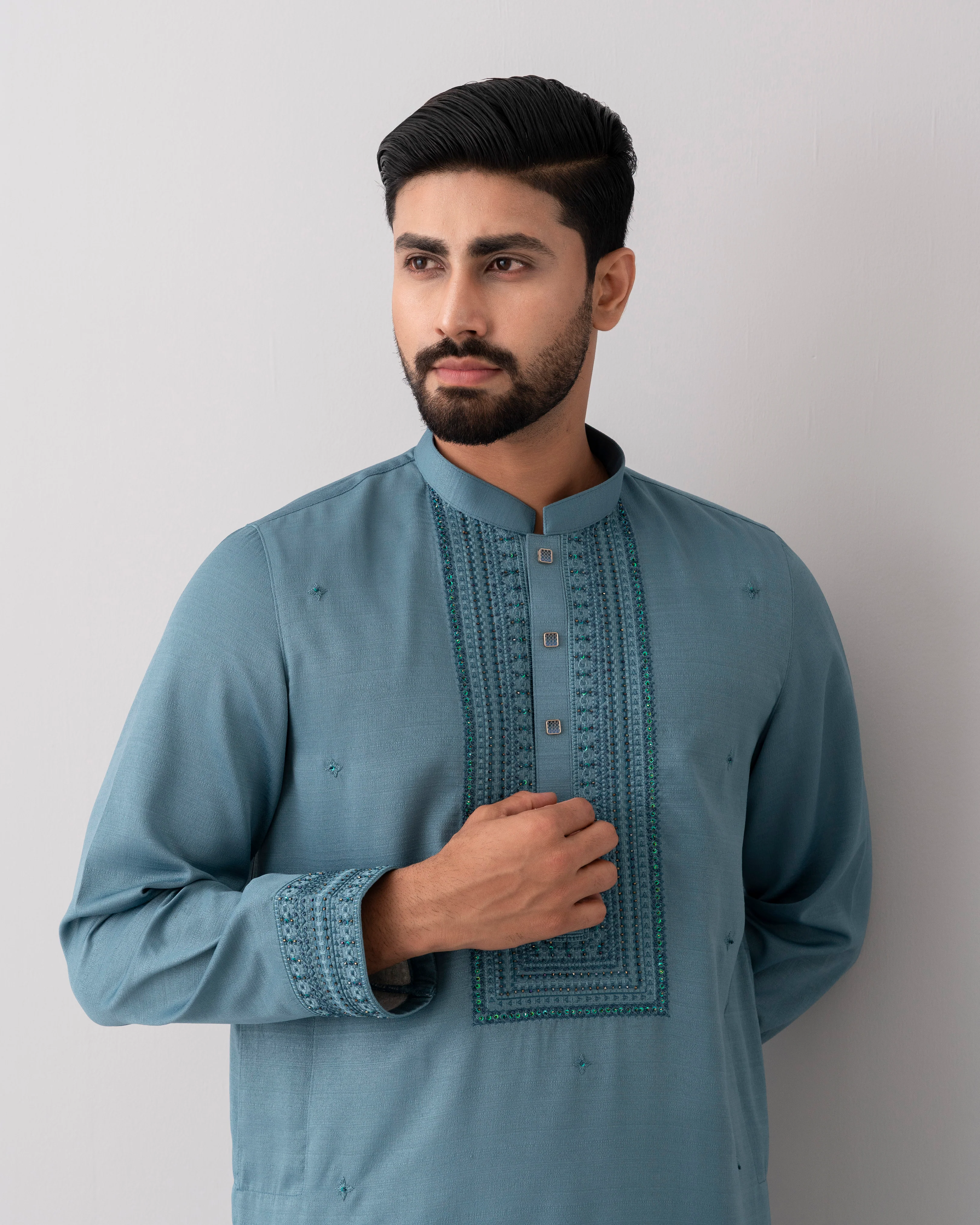 Regular Fit Embroidered Formal Panjabi - Image 5