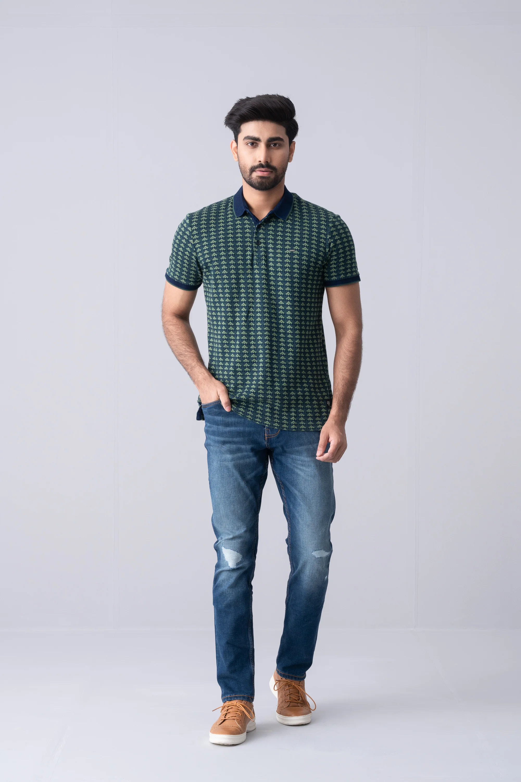 Regular Fit Washed Indigo Polo Shirt