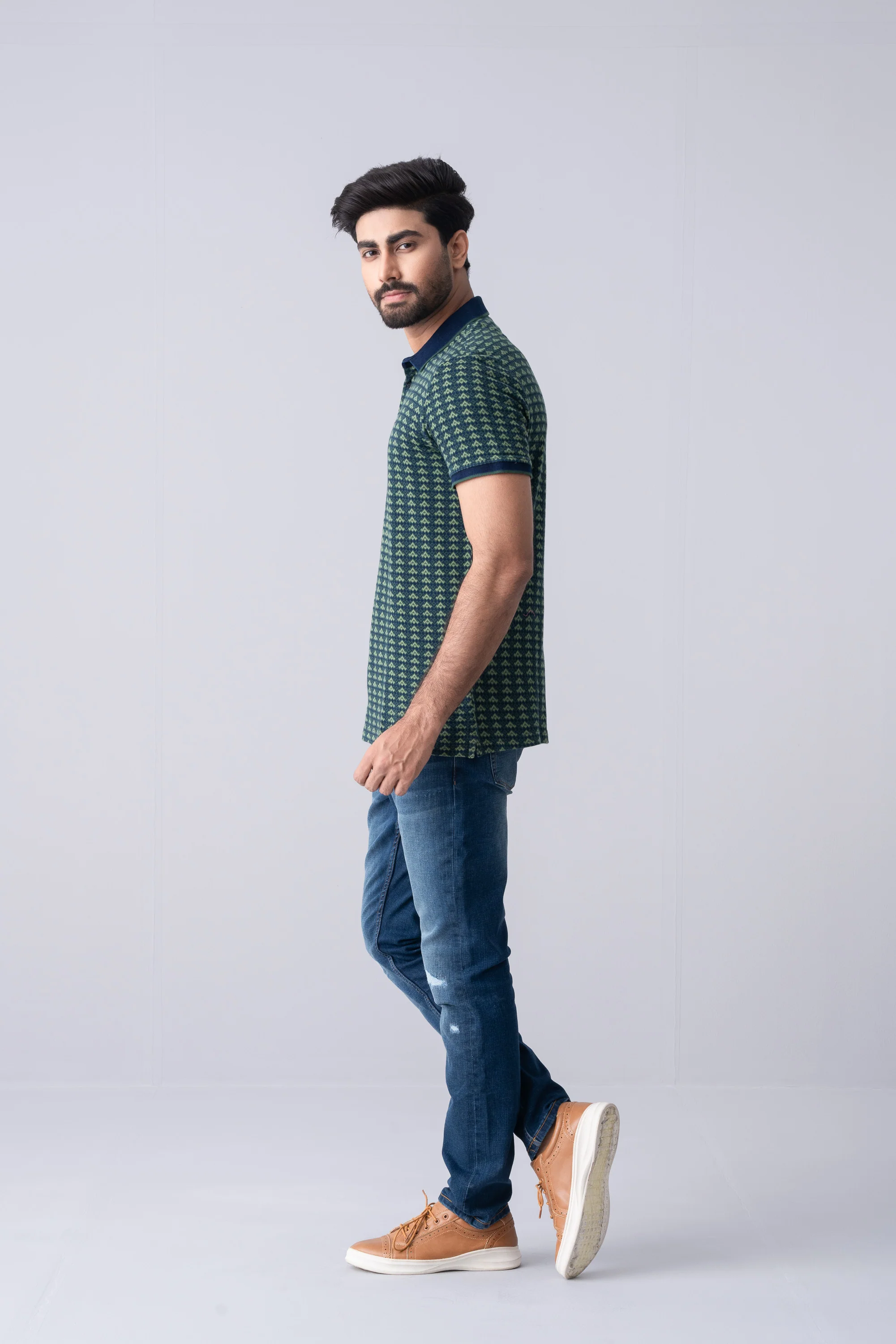 Regular Fit Washed Indigo Polo Shirt - Image 3