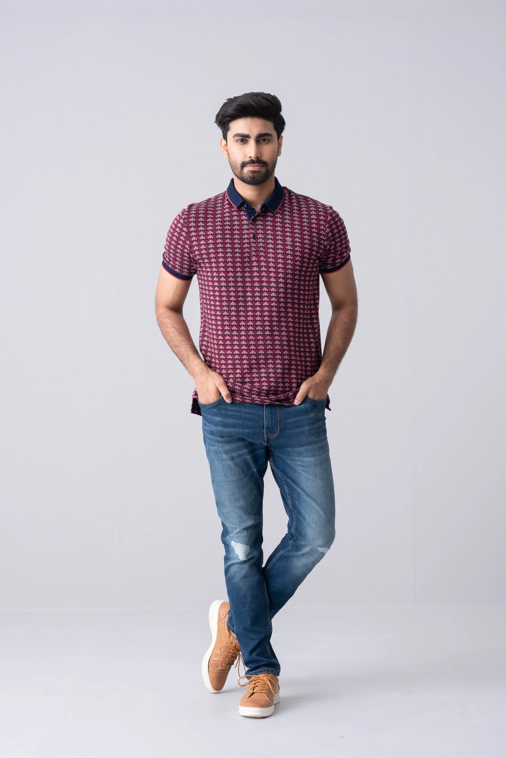 Regular Fit Washed Indigo Polo Shirt - Image 6