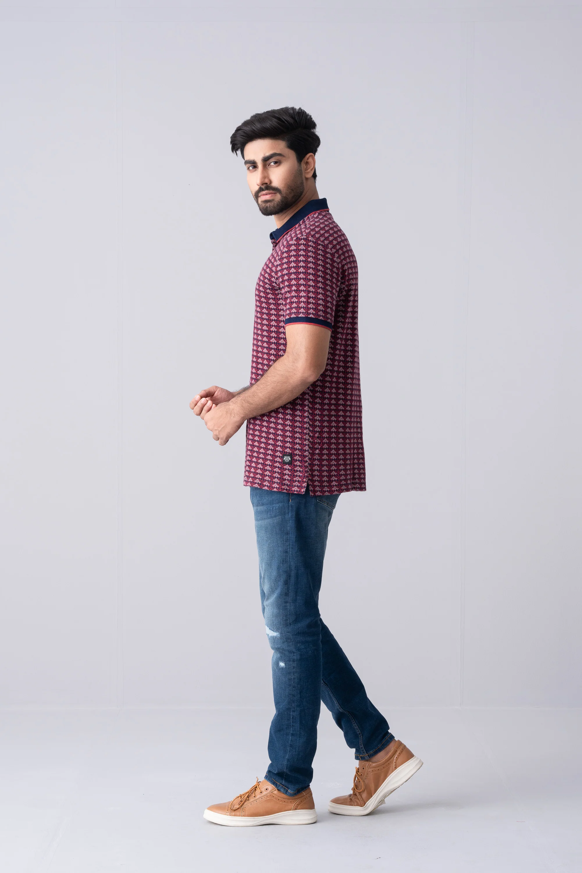 Regular Fit Washed Indigo Polo Shirt - Image 8