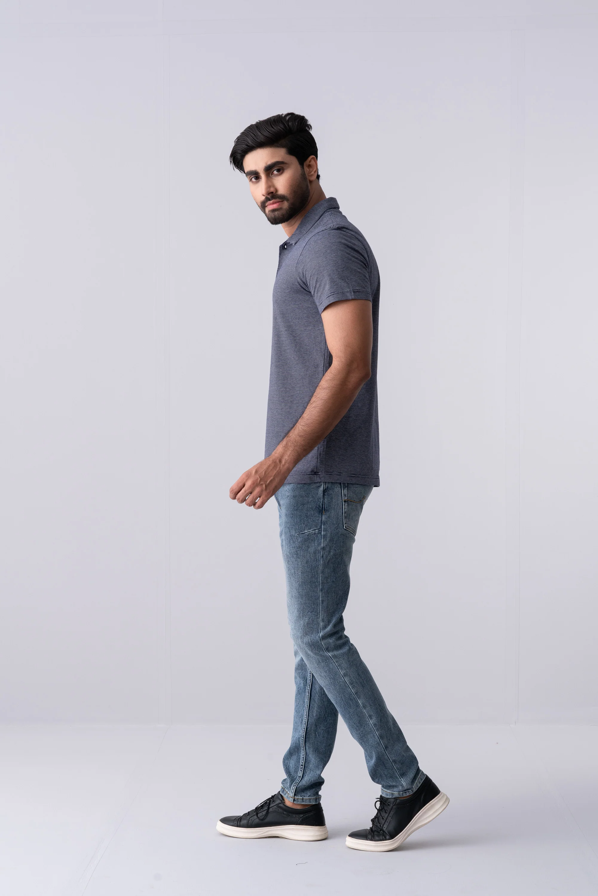 Regular Fit Yarn-Dyed Jersey Polo Shirt - Image 3