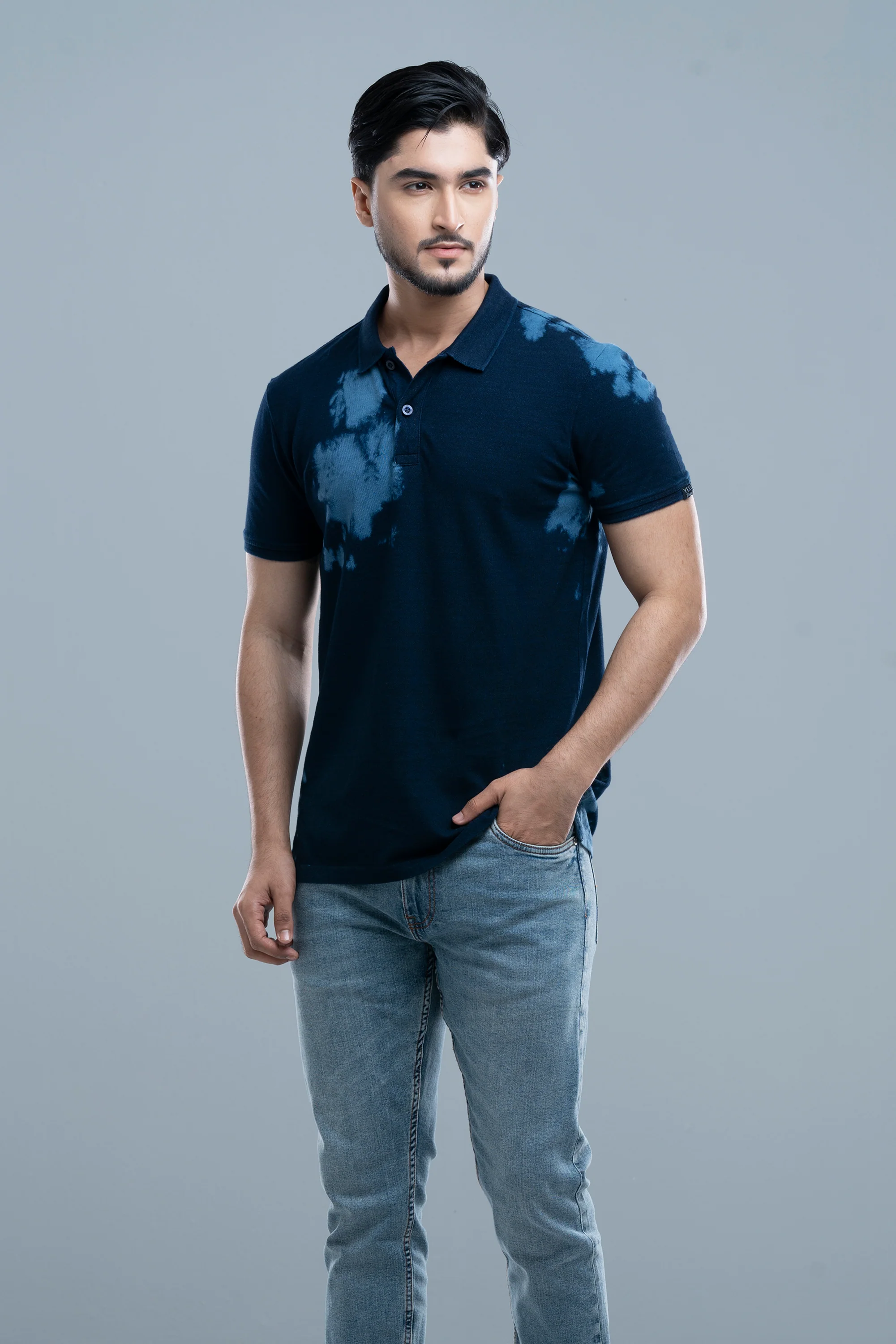Regular Fit Indigo Washed Polo Shirt - Image 3