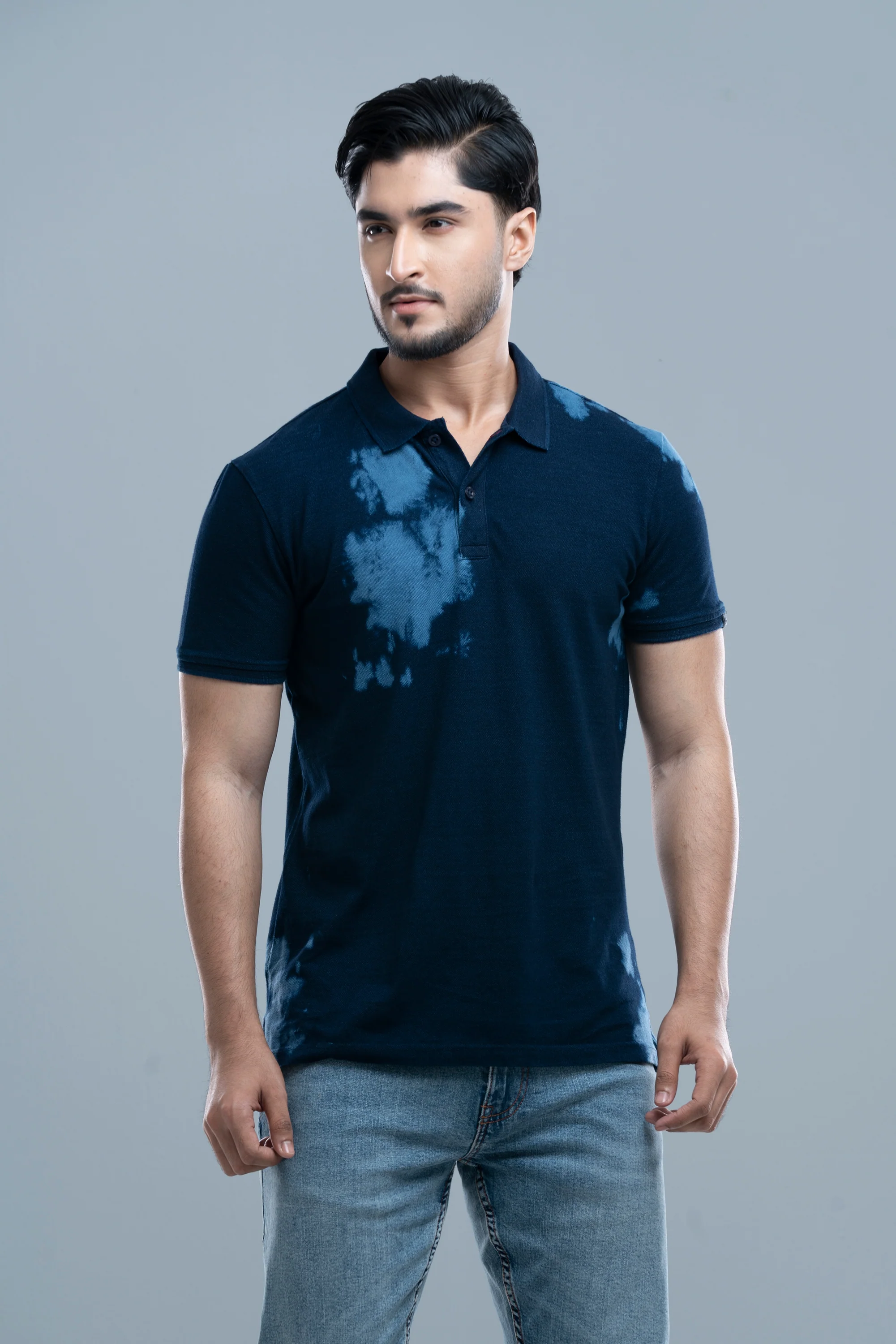 Regular Fit Indigo Washed Polo Shirt - Image 4