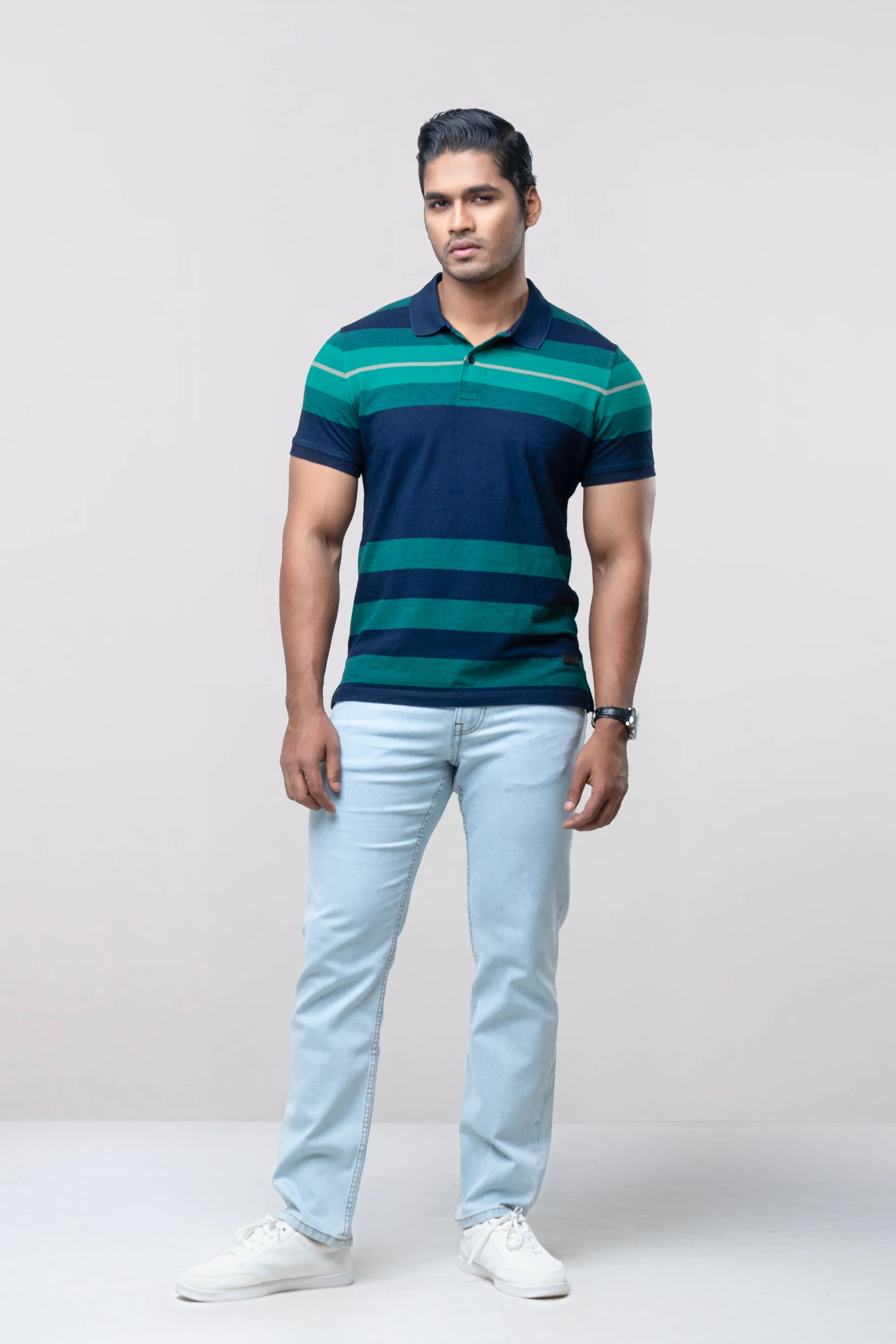Regular Fit Indigo Yarn-Dyed Polo Shirt - Image 2