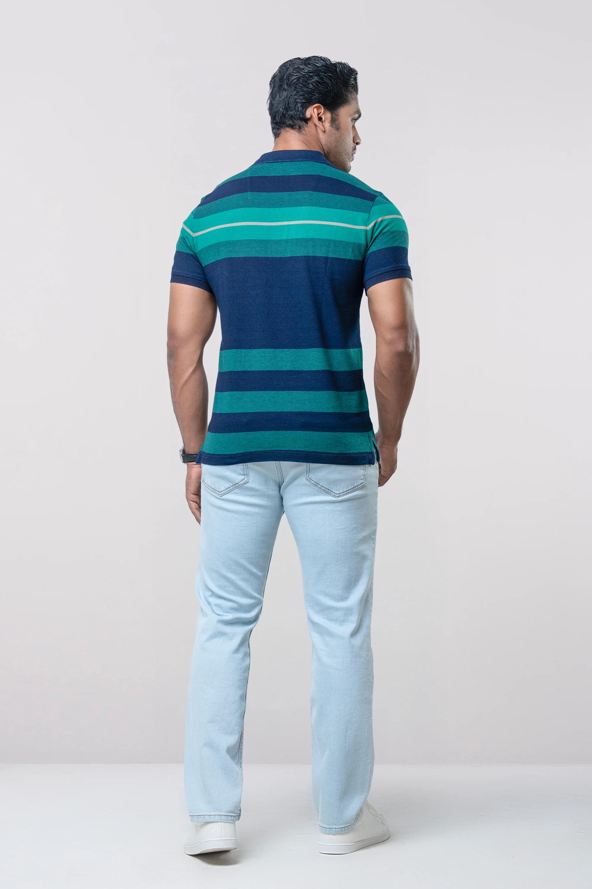 Regular Fit Indigo Yarn-Dyed Polo Shirt - Image 3