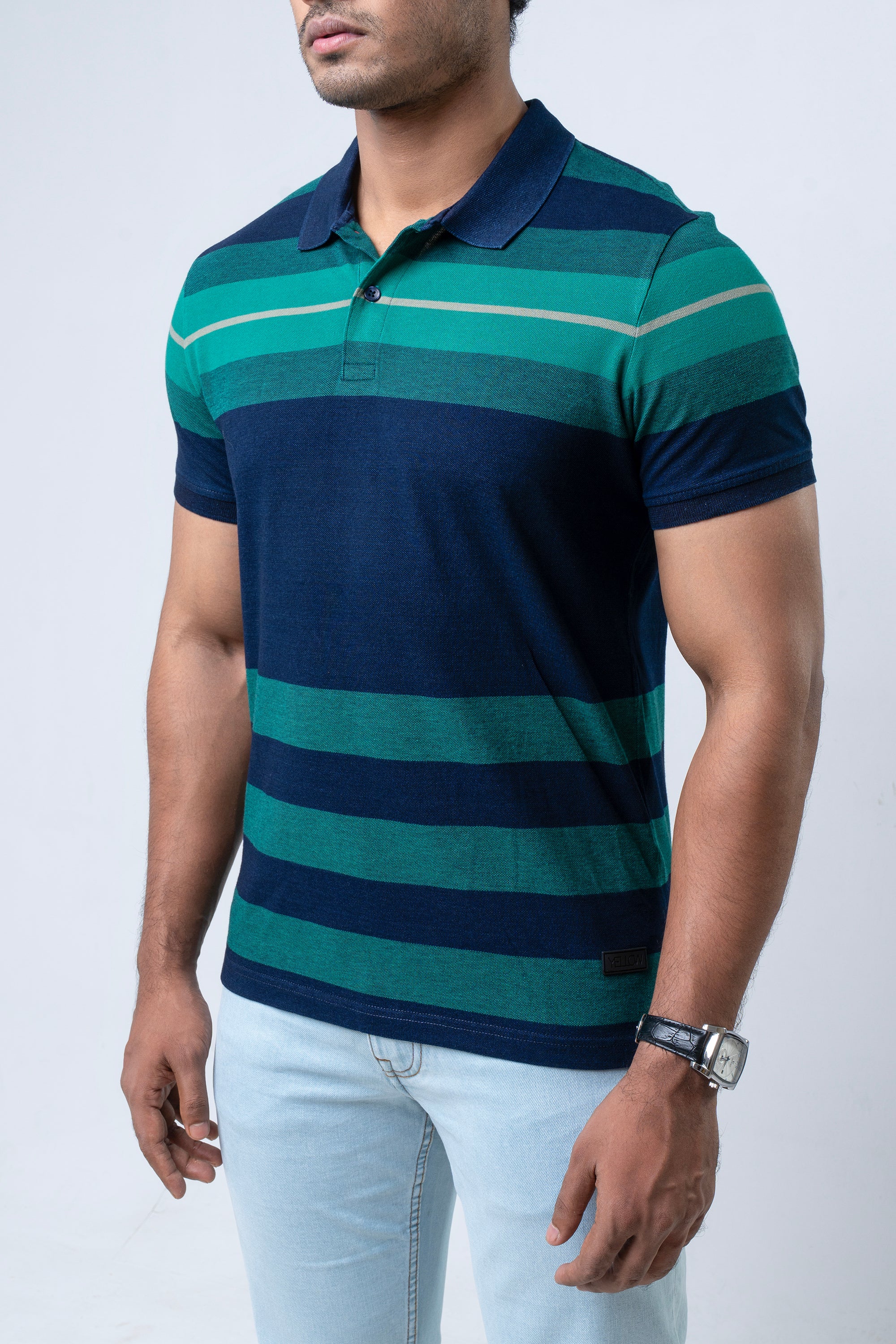 Regular Fit Indigo Yarn-Dyed Polo Shirt - Image 4