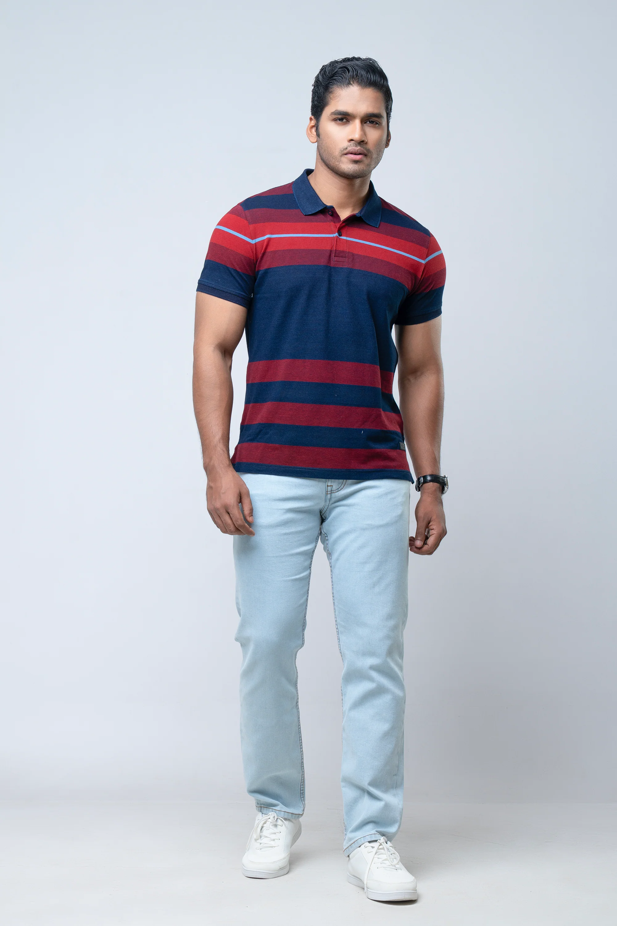 Regular Fit Indigo Yarn-Dyed Polo Shirt - Image 7