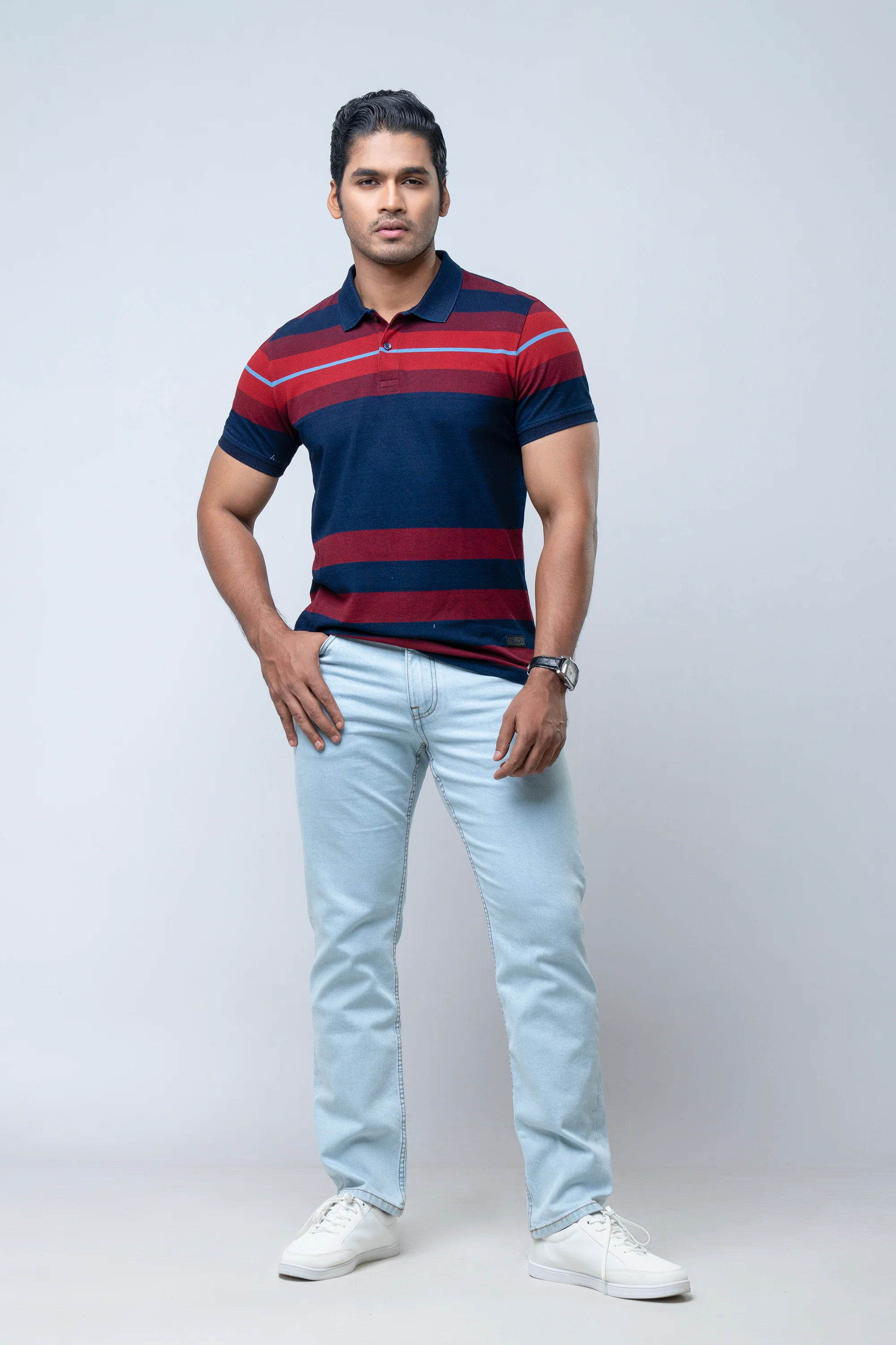Regular Fit Indigo Yarn-Dyed Polo Shirt - Image 8