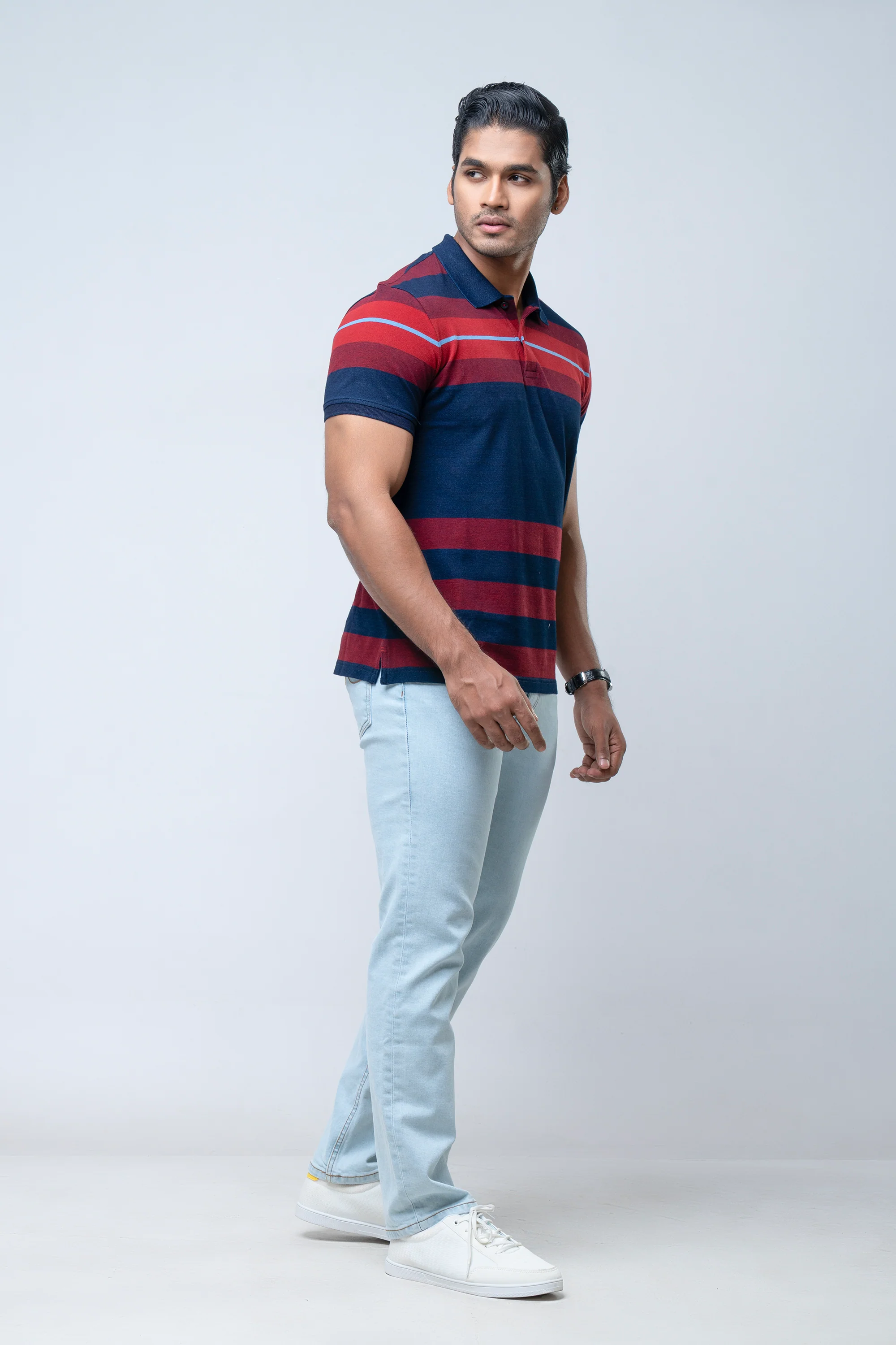 Regular Fit Indigo Yarn-Dyed Polo Shirt - Image 9