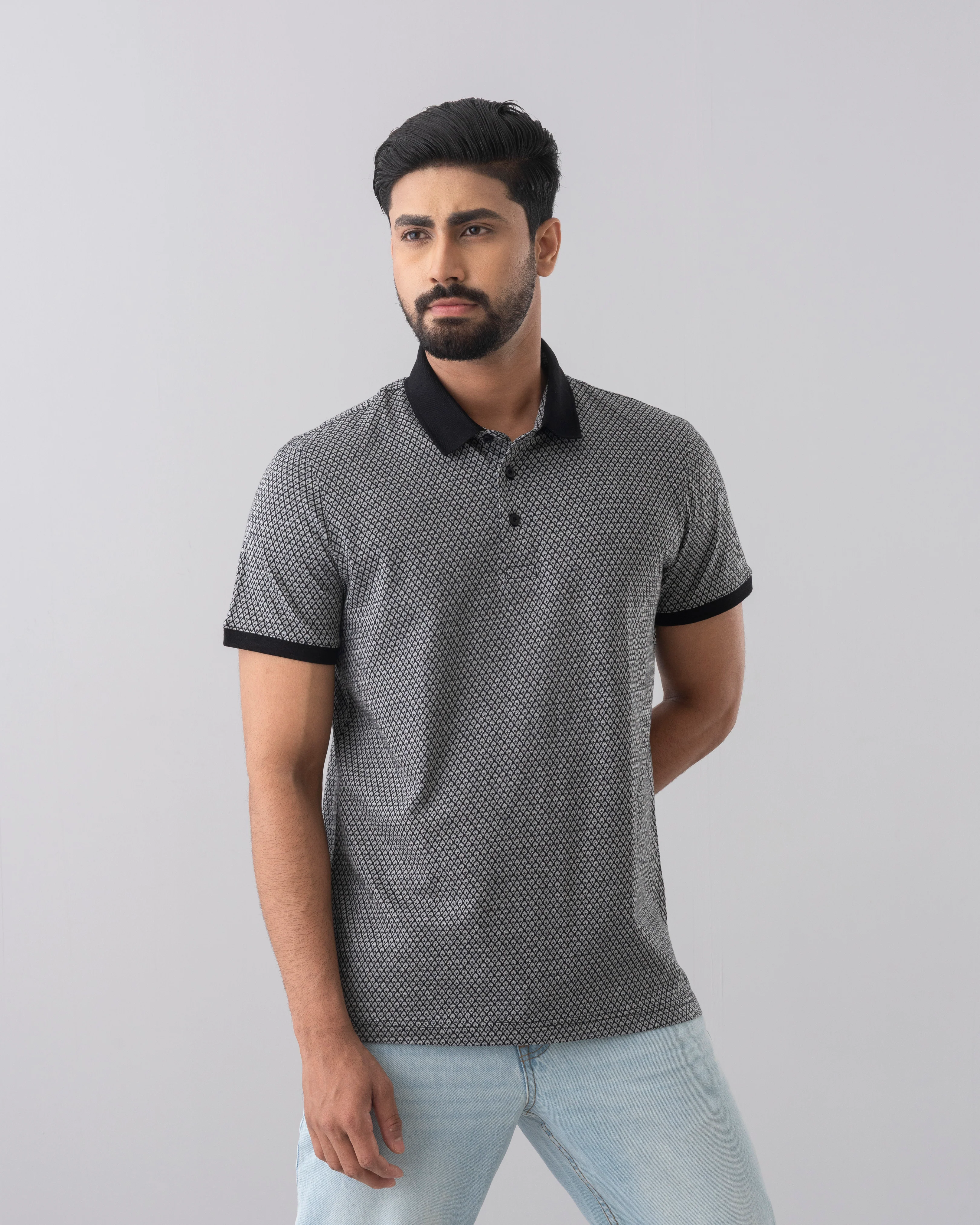 Regular Fit Yarn-Dyed Jacquard Mercerised Polo Shirt - Image 2