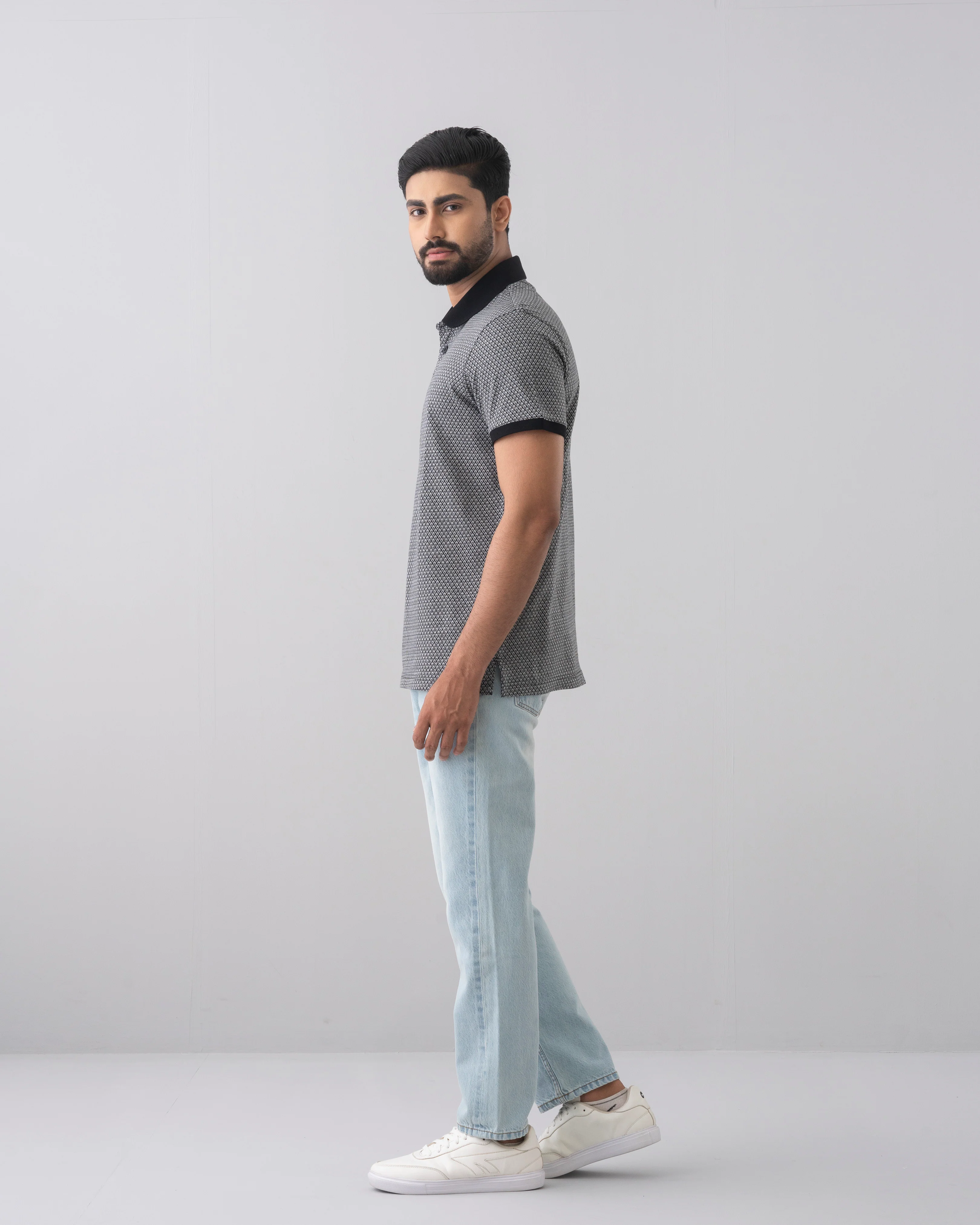Regular Fit Yarn-Dyed Jacquard Mercerised Polo Shirt - Image 3