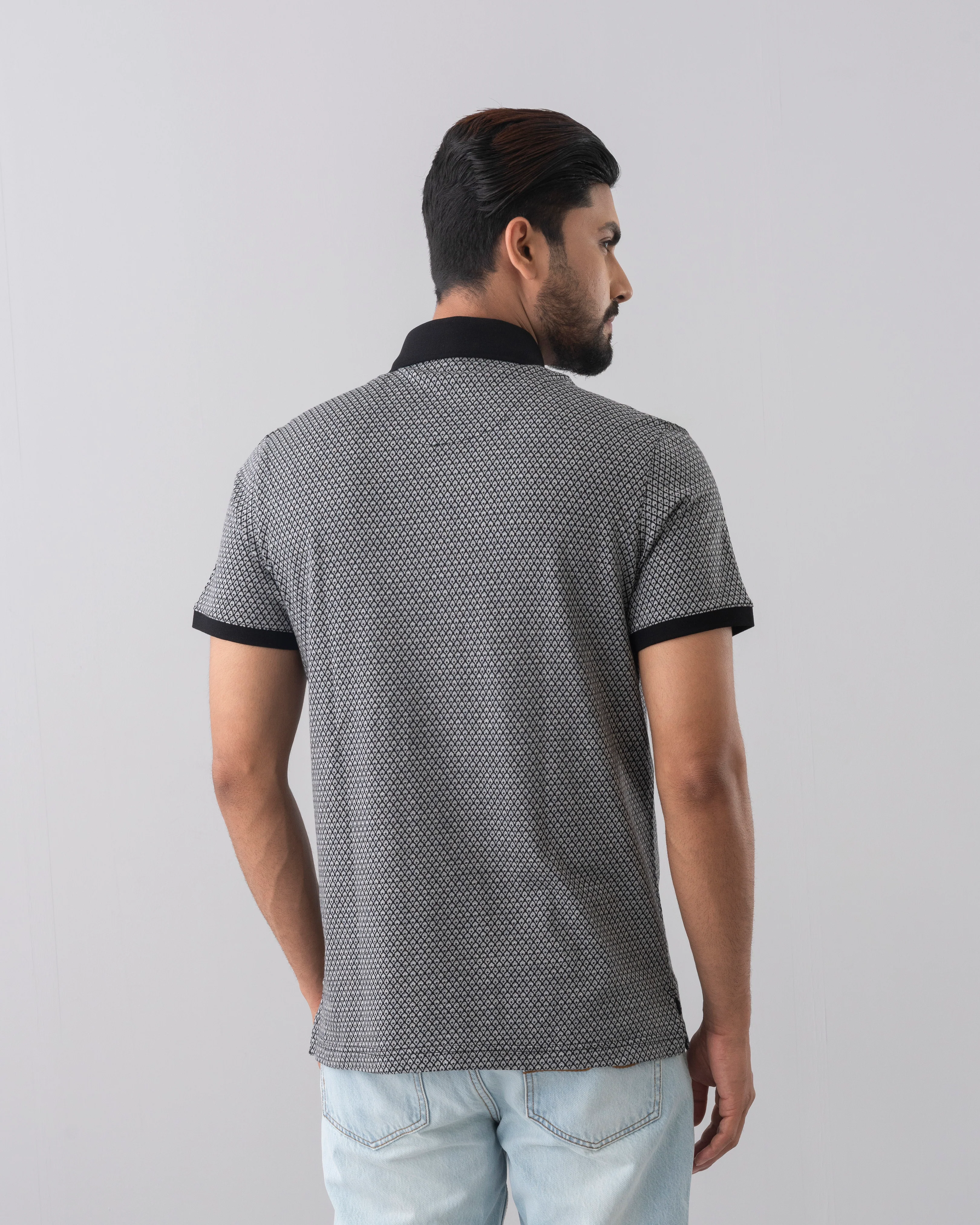 Regular Fit Yarn-Dyed Jacquard Mercerised Polo Shirt - Image 4