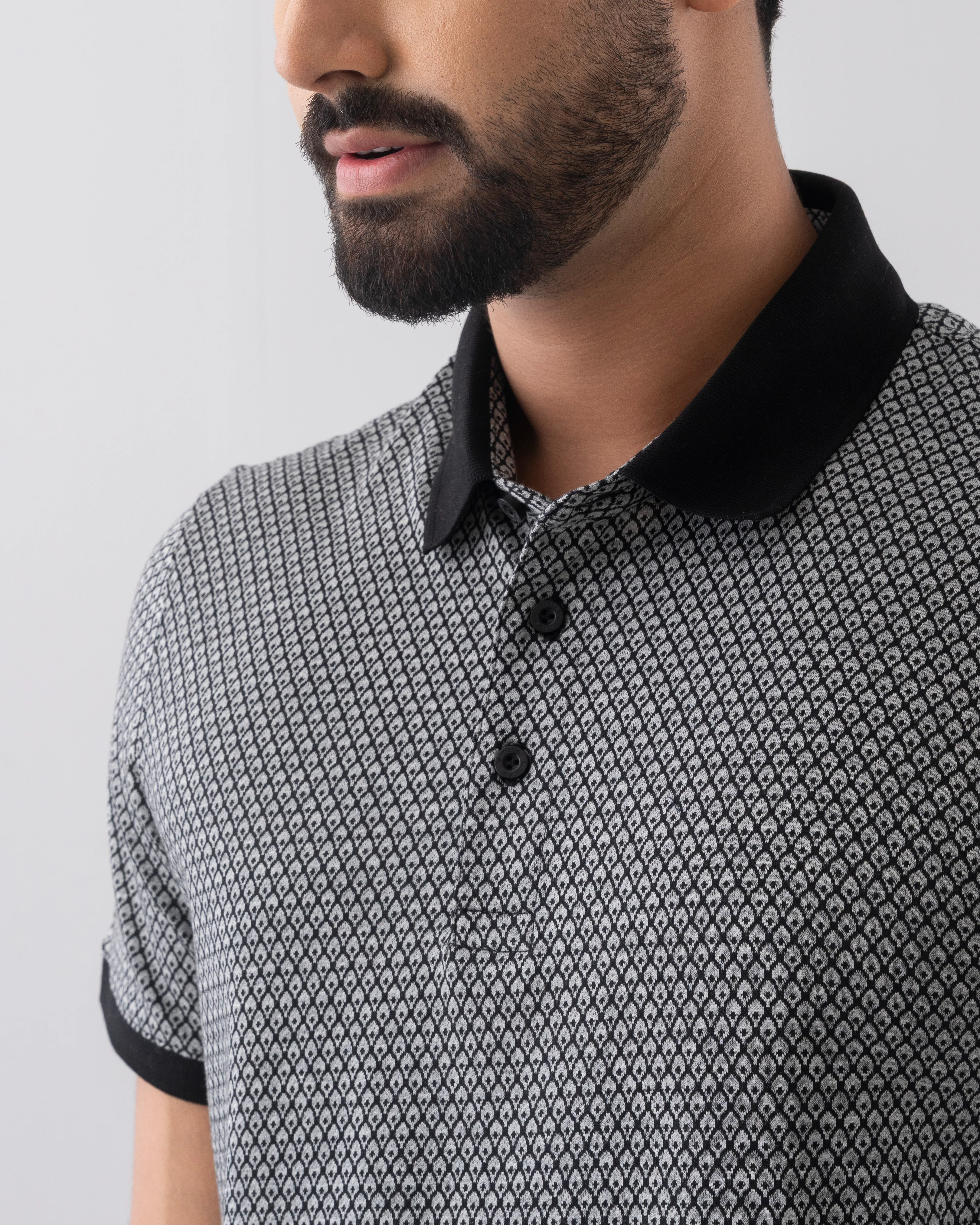 Regular Fit Yarn-Dyed Jacquard Mercerised Polo Shirt - Image 5